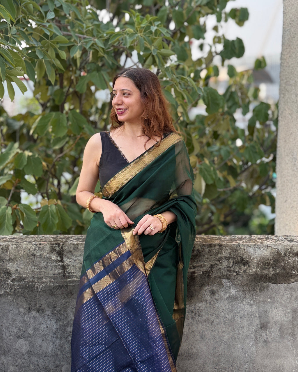 Tina | Green Blue Maheshwari Saree