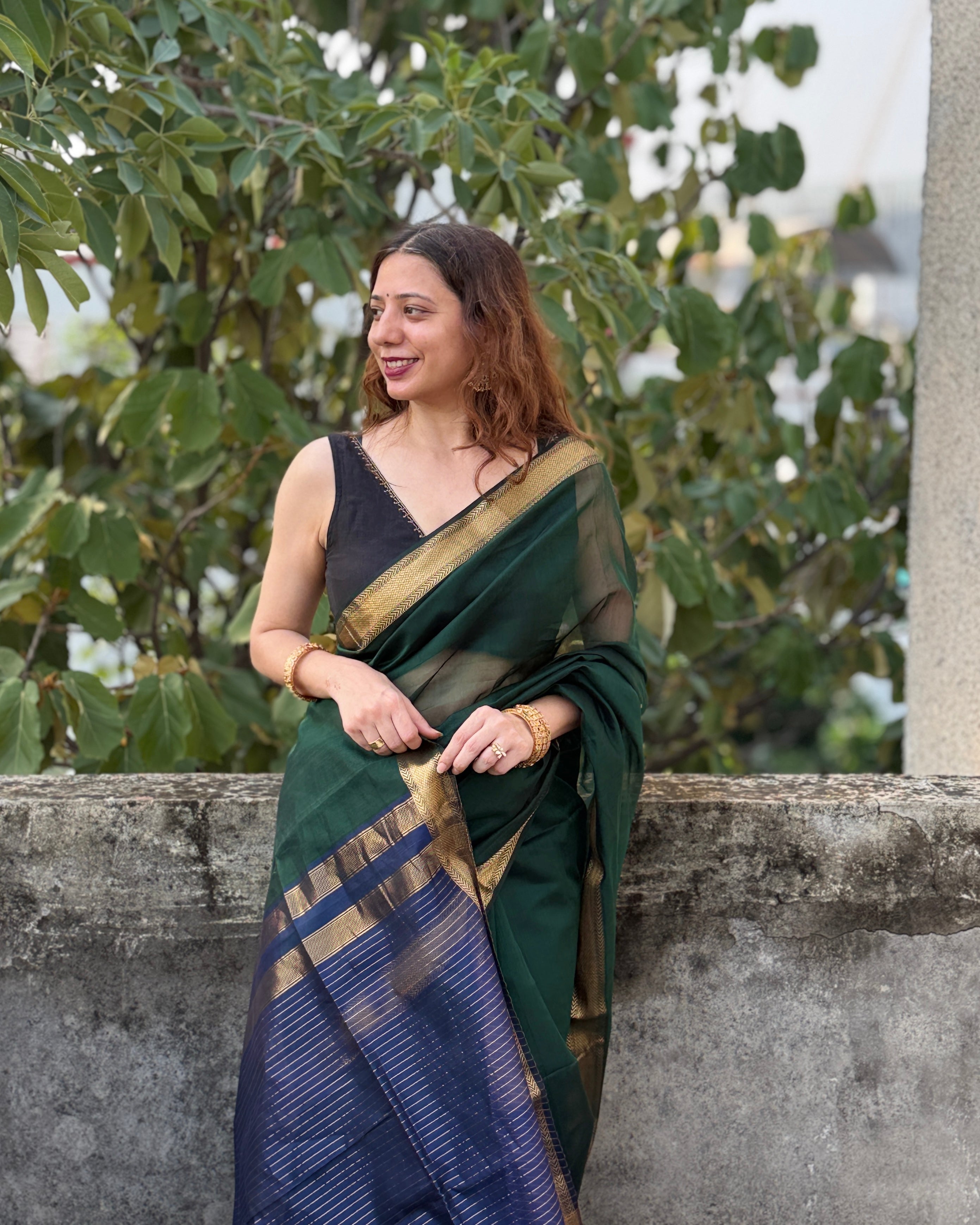 Tina | Green Blue Maheshwari Saree