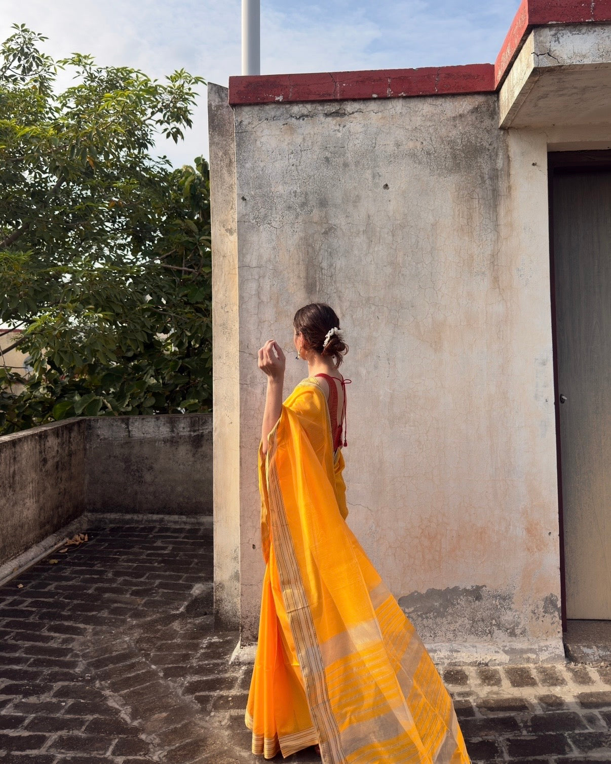 Nimrat | Haldi Yellow Maheshwari Saree
