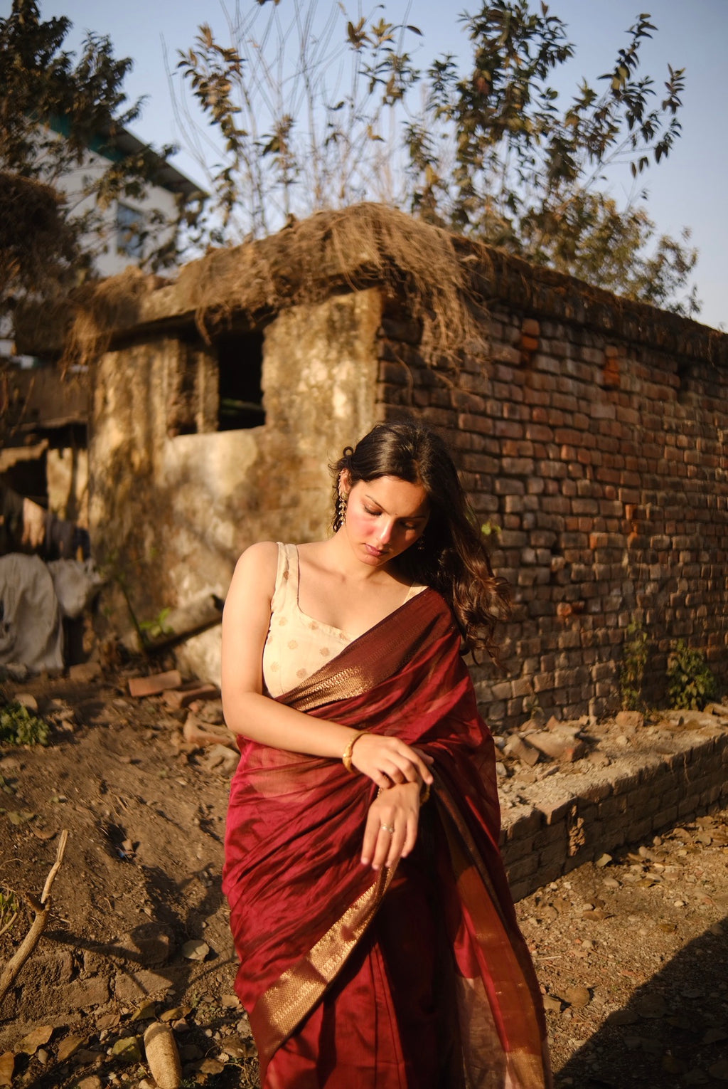 Raas | Maroon Maheshwari Saree