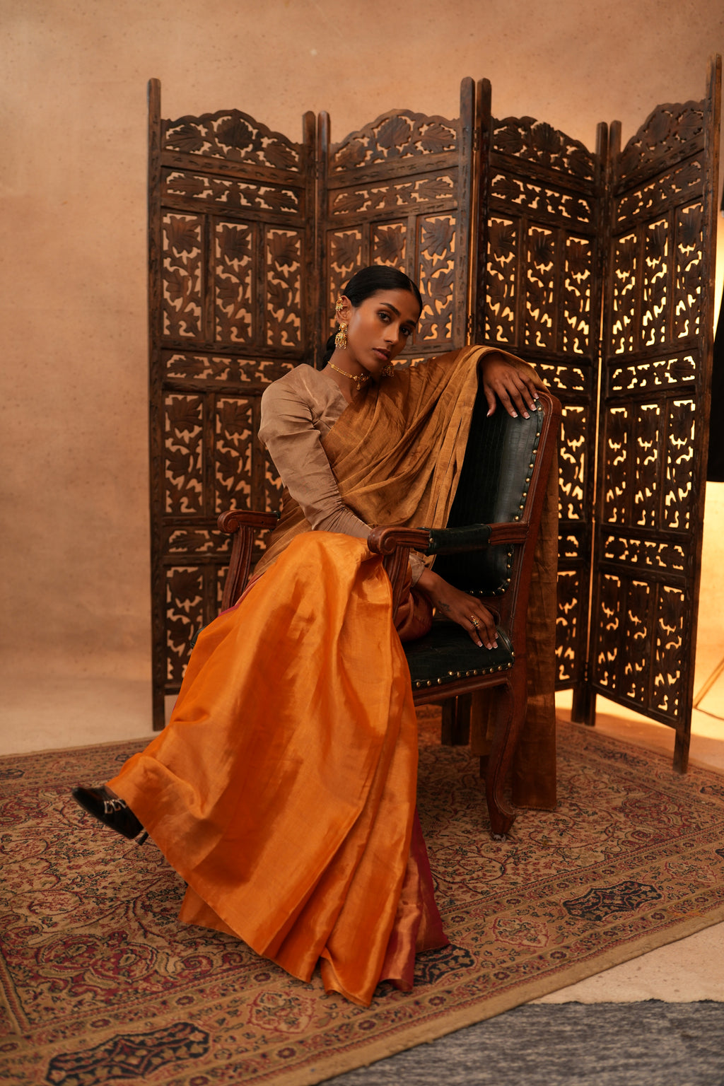 Dil | Bronze Orange Pink Chanderi Tissue Saree