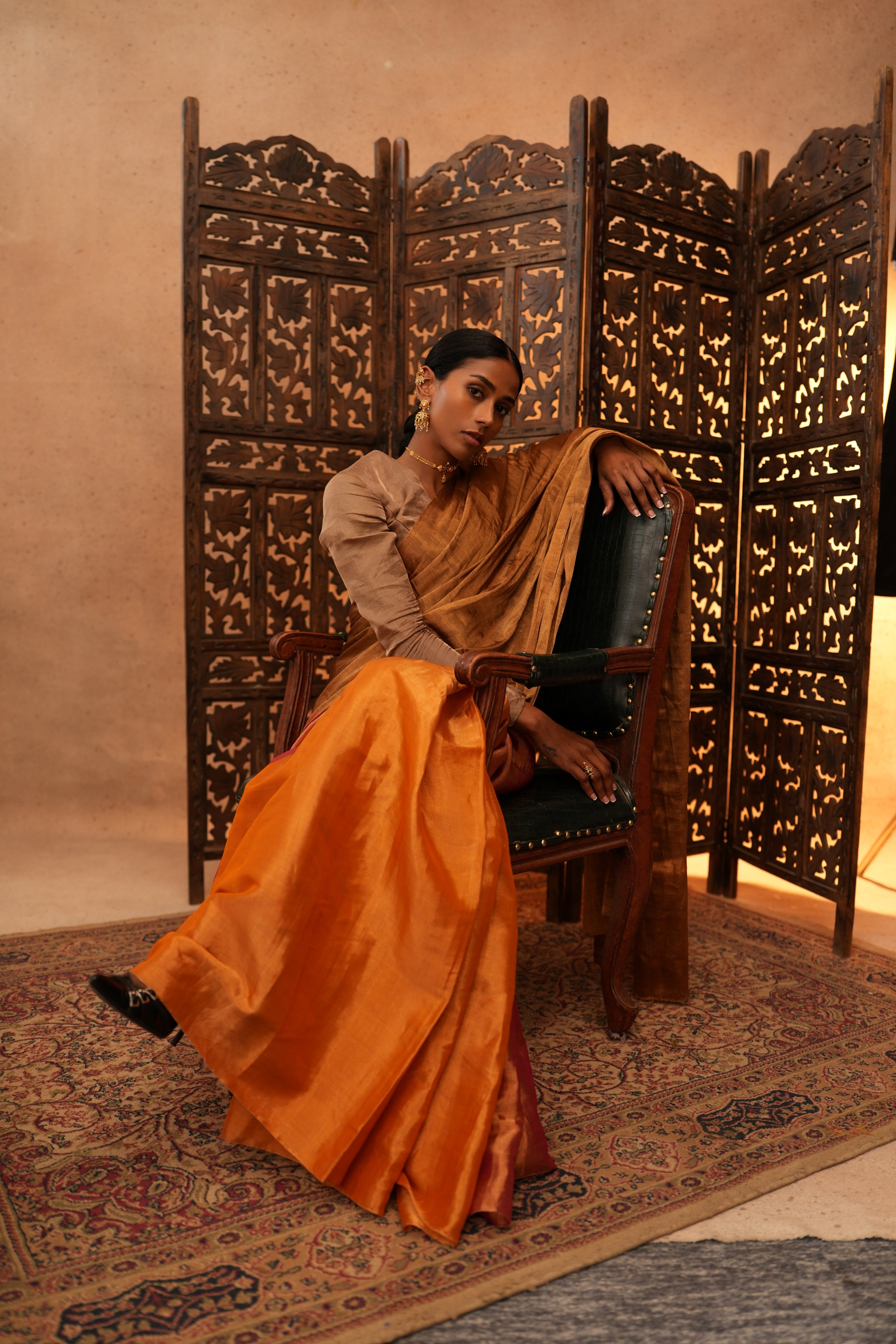 Dil | Bronze Orange Pink Chanderi Tissue Saree