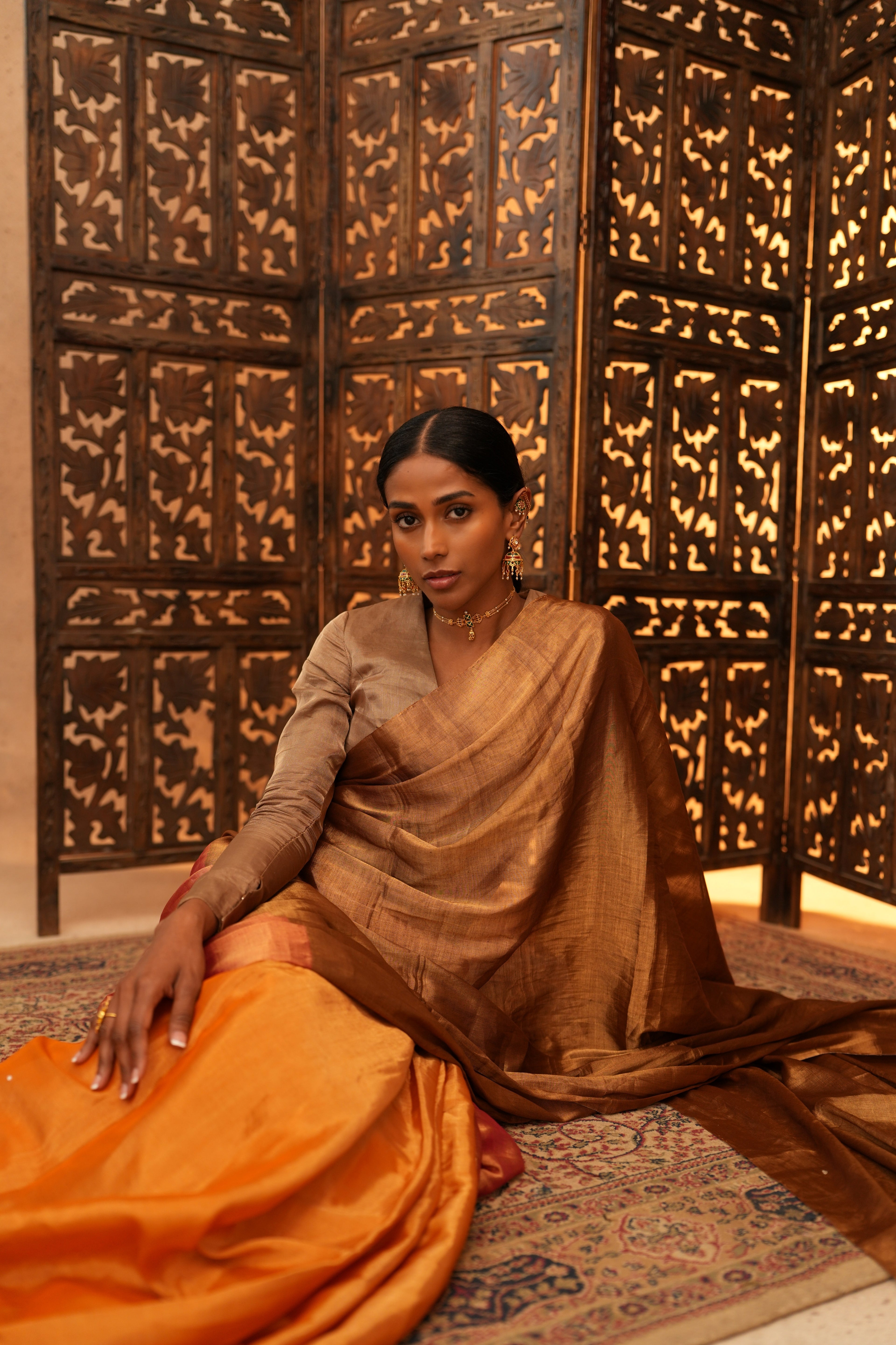 Dil | Bronze Orange Pink Chanderi Tissue Saree