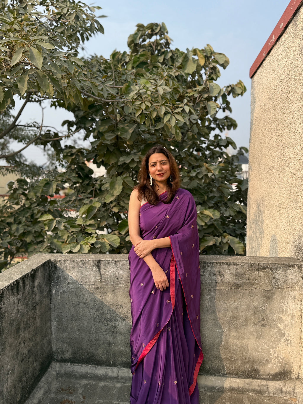 Jamun | Purple Viscose Crepe Hand Embroidered saree