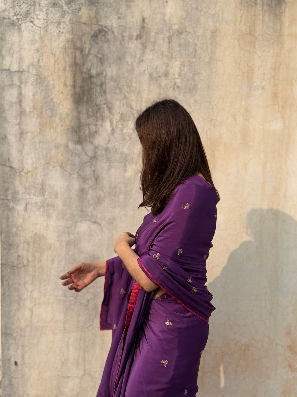 Jamun | Purple Viscose Crepe Hand Embroidered saree