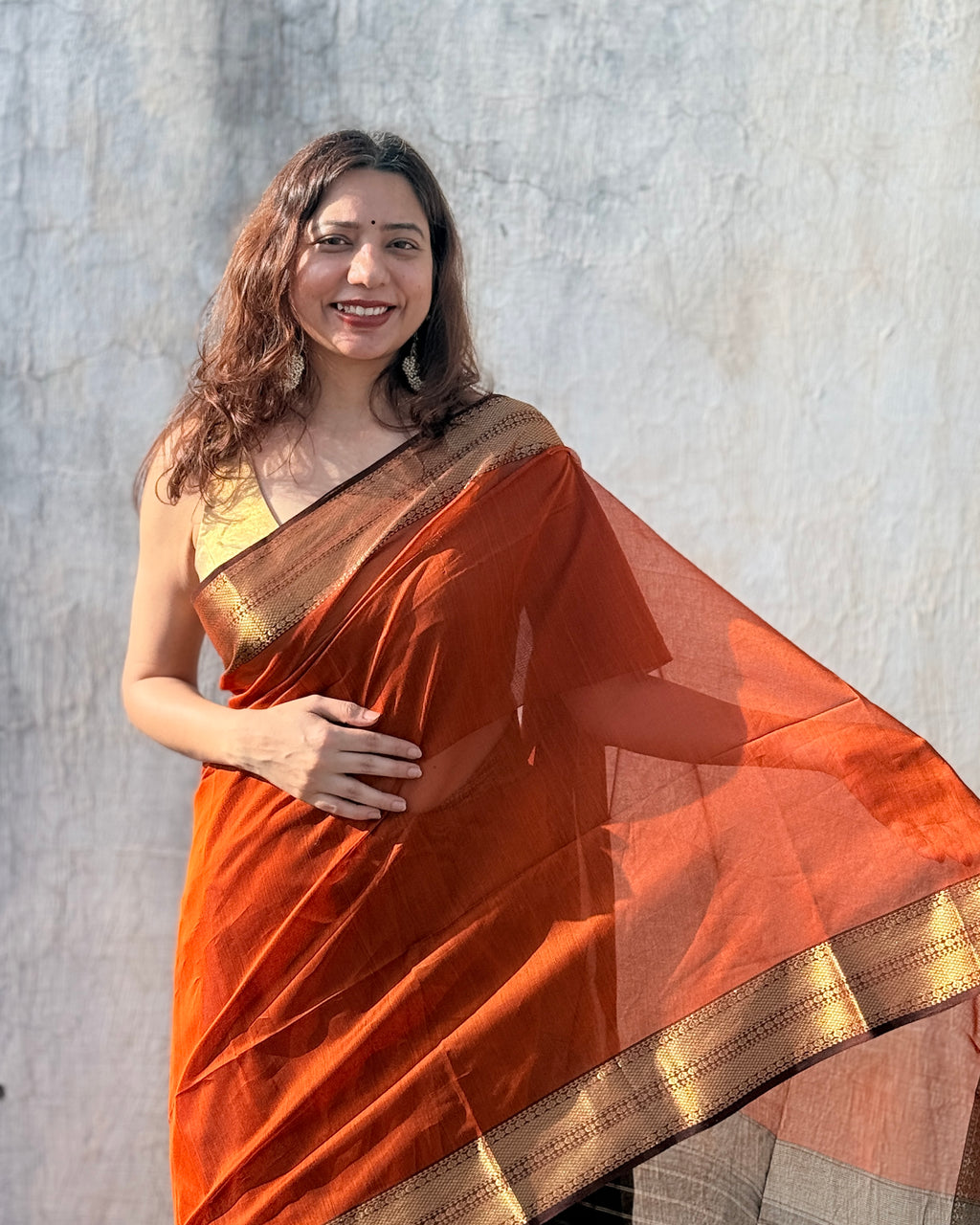 Nazm | Orange Maheshwari Saree