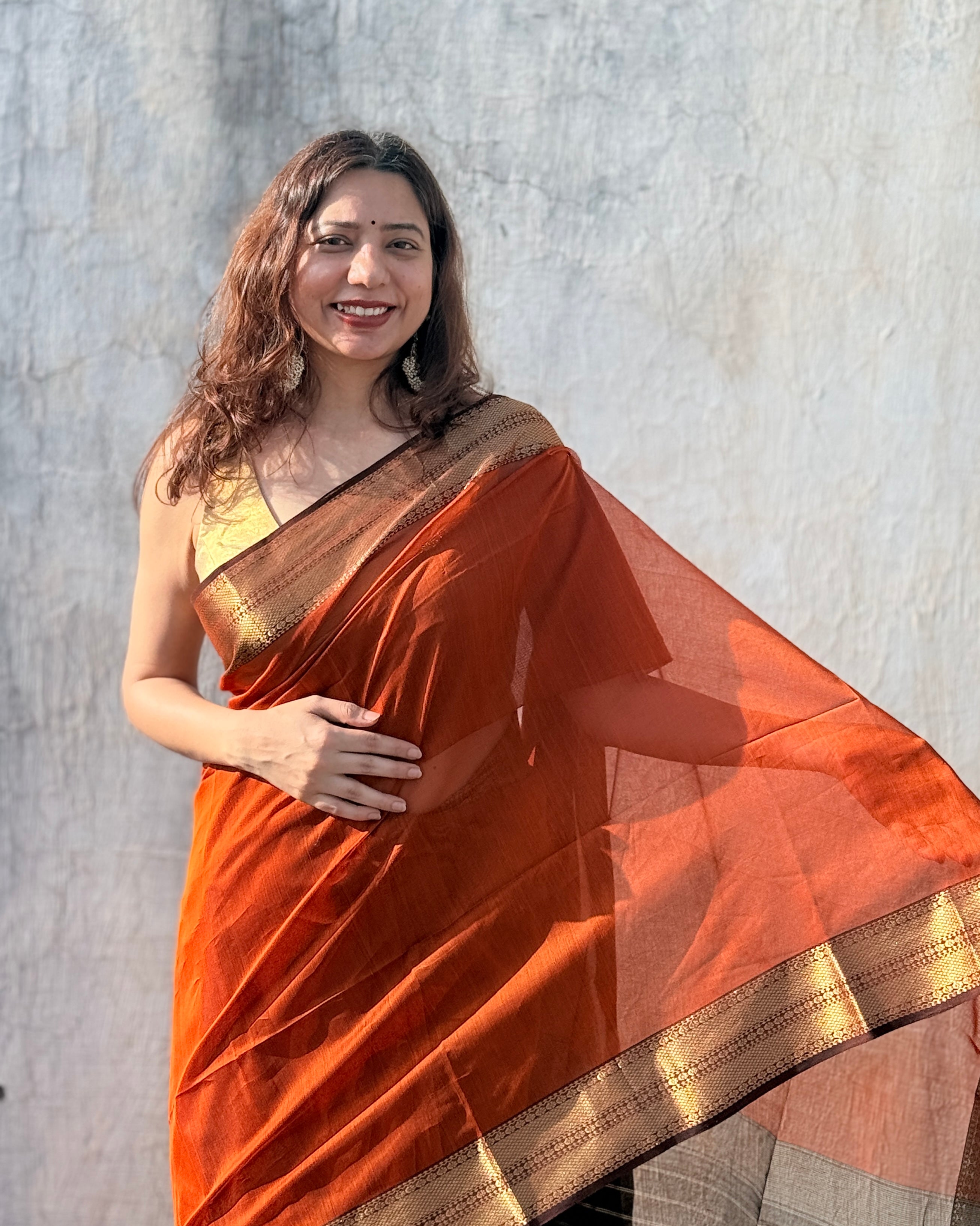 Nazm | Orange Maheshwari Saree