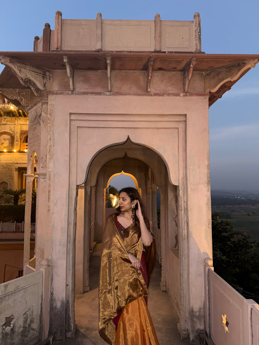 Dil | Bronze Orange Pink Chanderi Tissue Saree