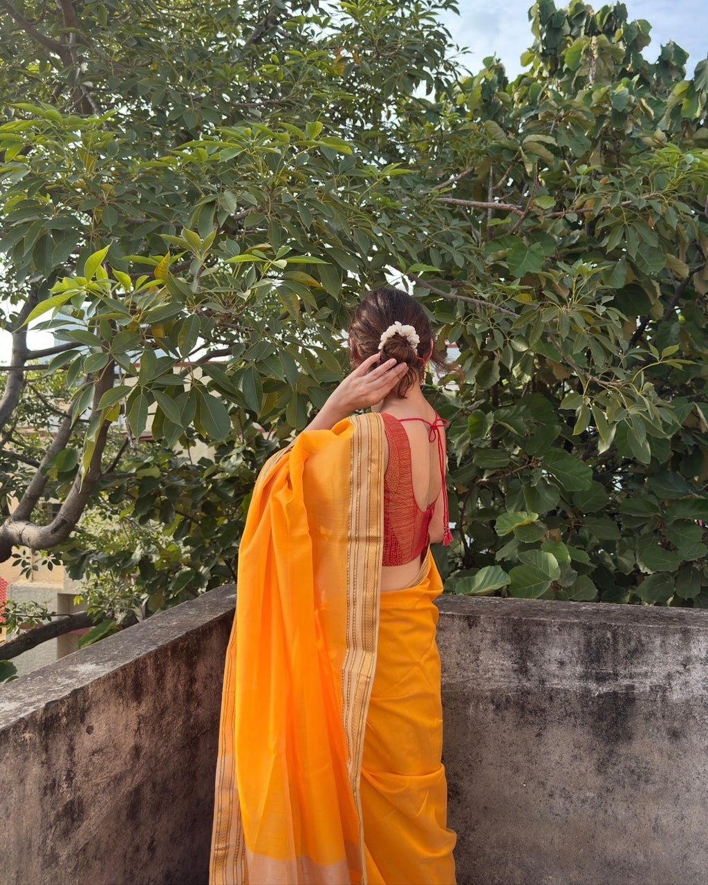 Nimrat | Haldi Yellow Maheshwari Saree