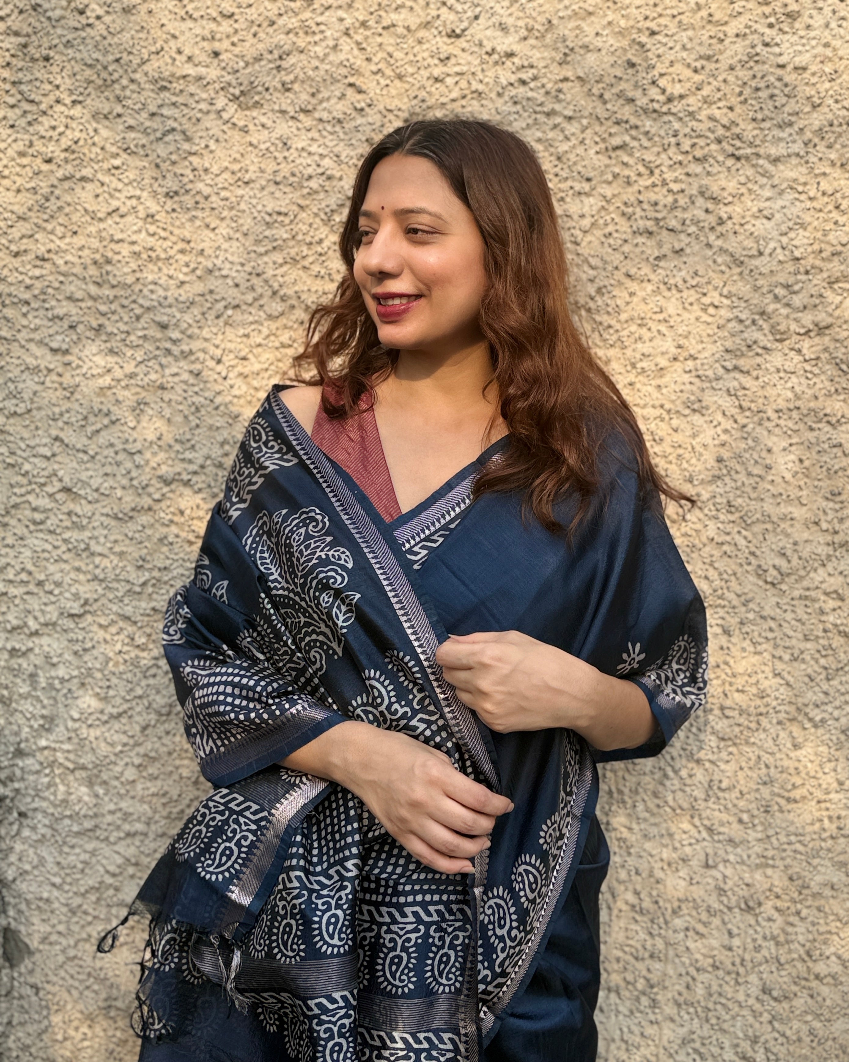 Neelam | Navy Blue Banana Silk Saree