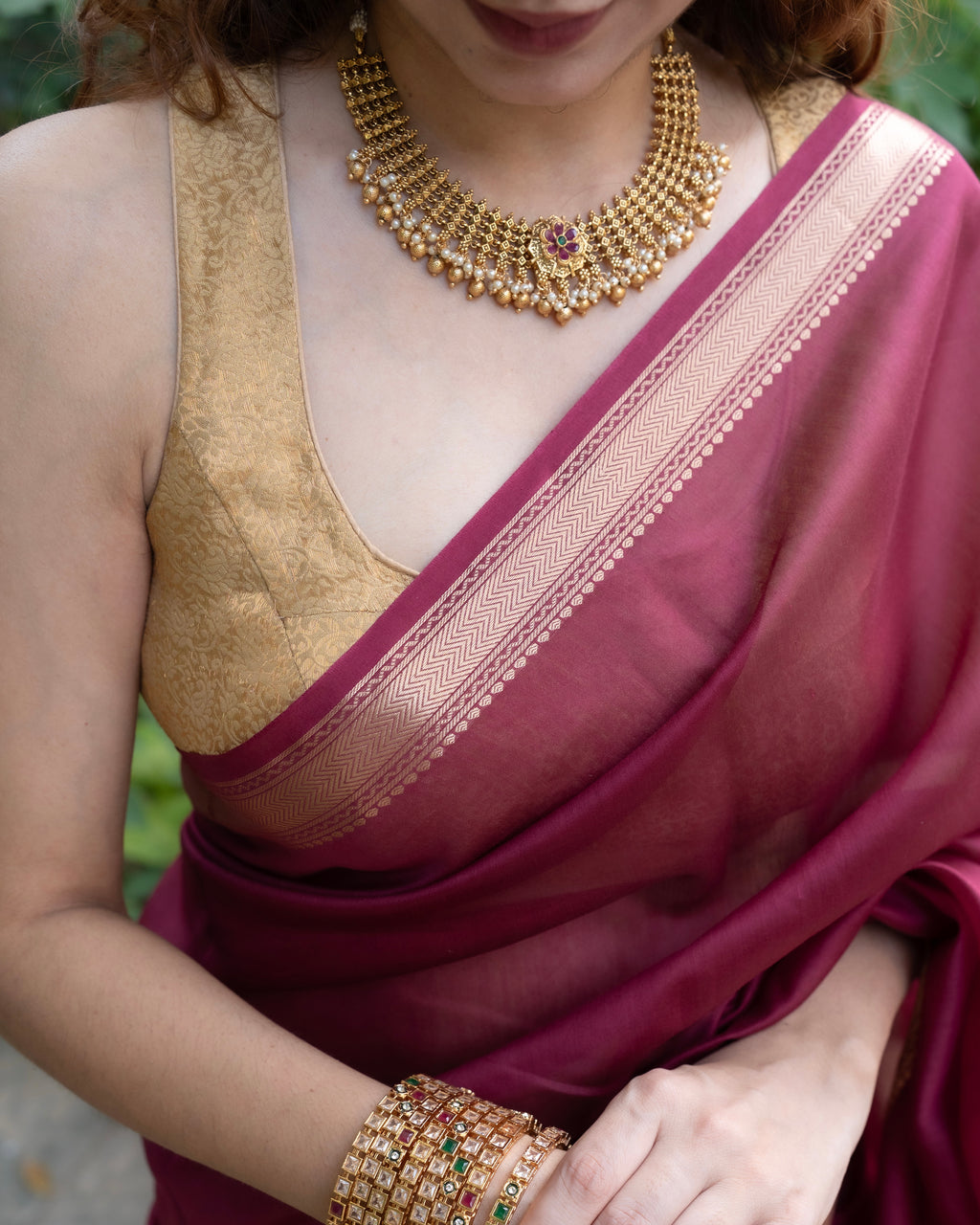 Nazaara | Maroon Cotton Silk Saree