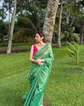 Mehek | Green Cotton Silk Saree with Zari stripes