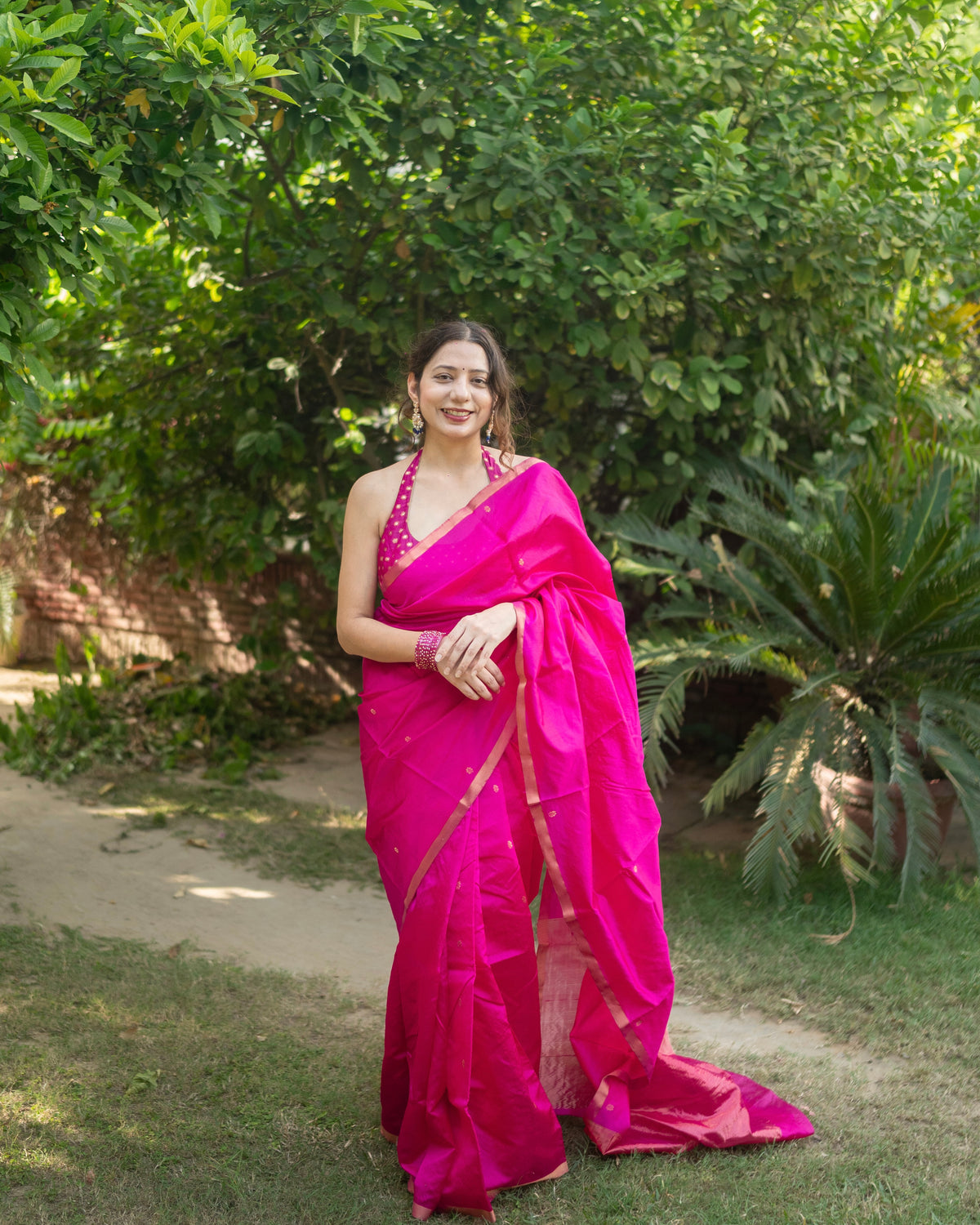Laila | Rani Pink Chanderi Pattu Silk Saree