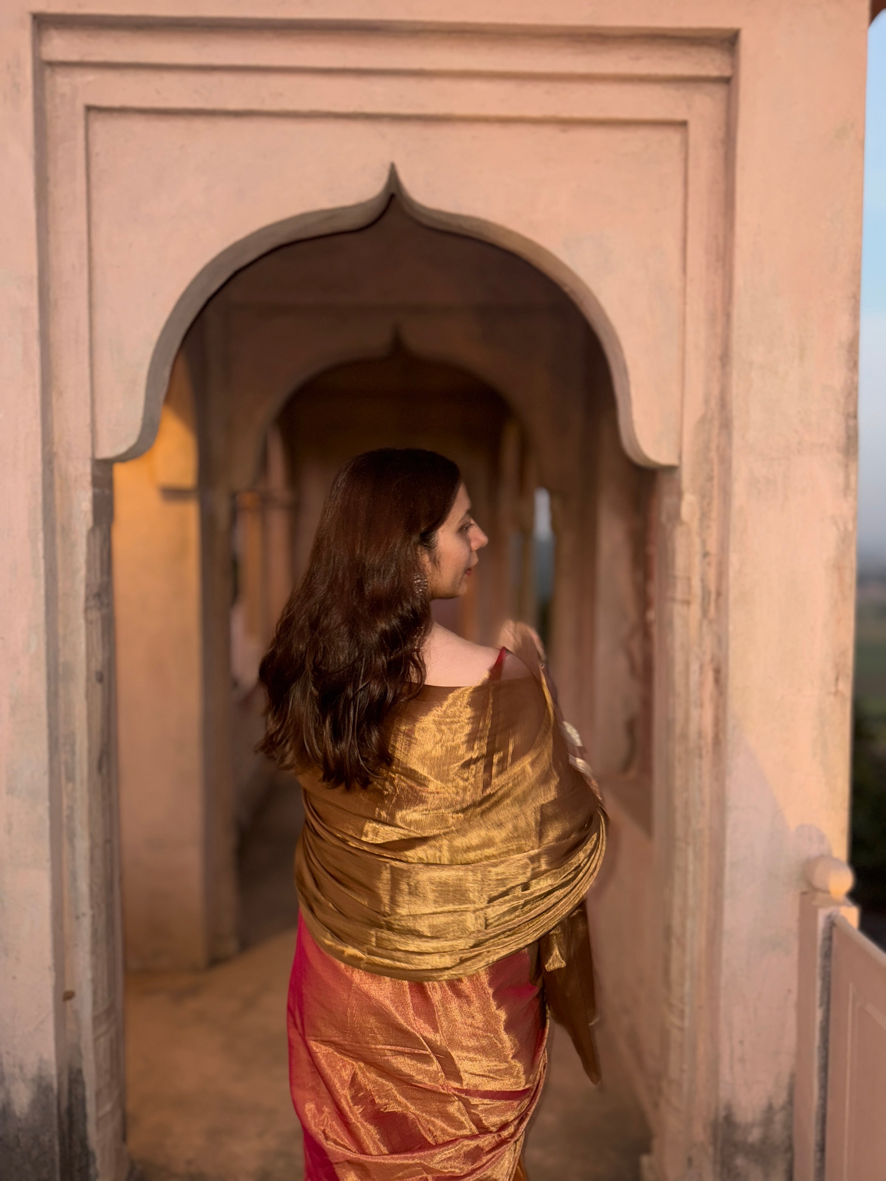 Dil | Bronze Orange Pink Chanderi Tissue Saree