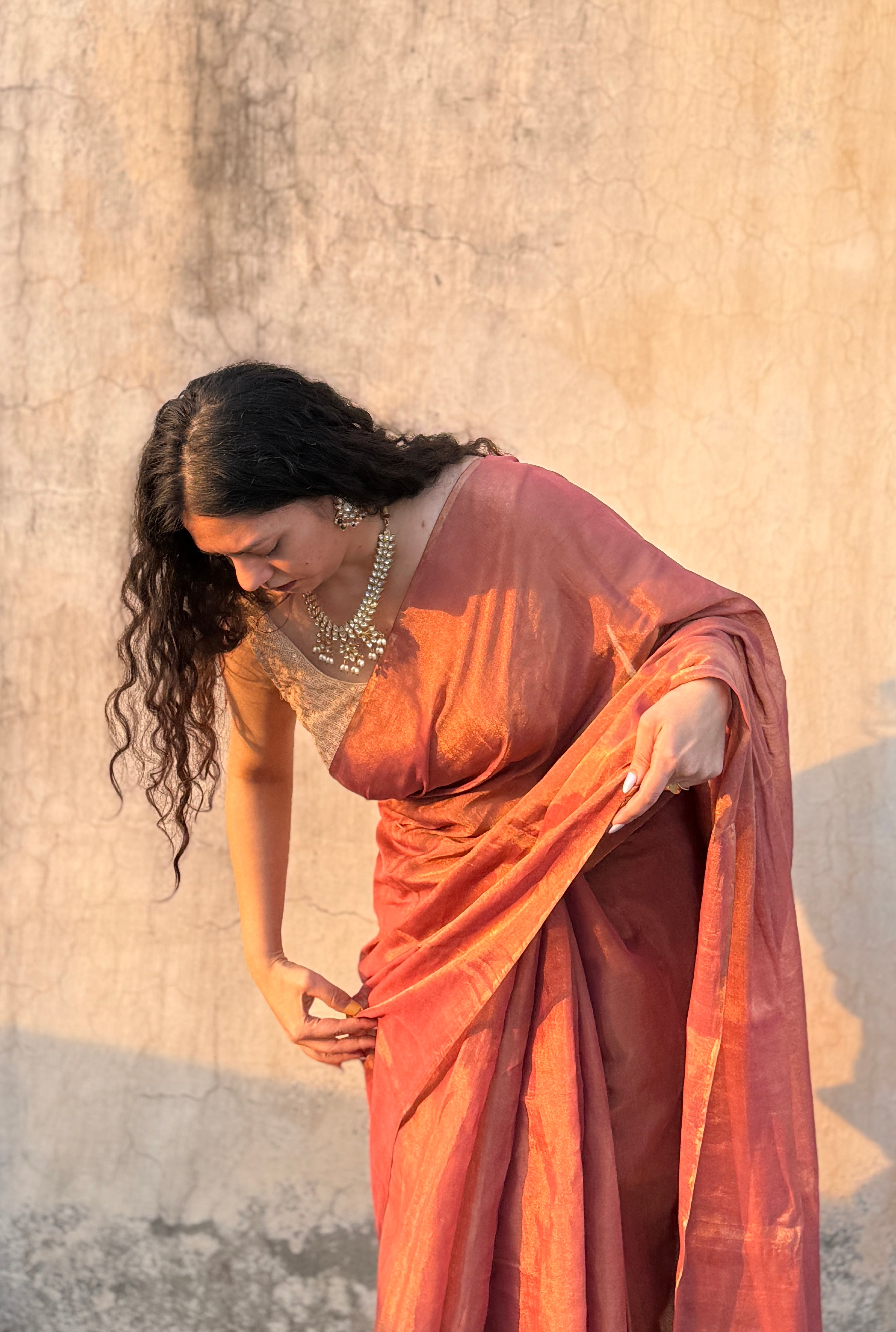 Jhilmil | Rose Gold Tissue Saree