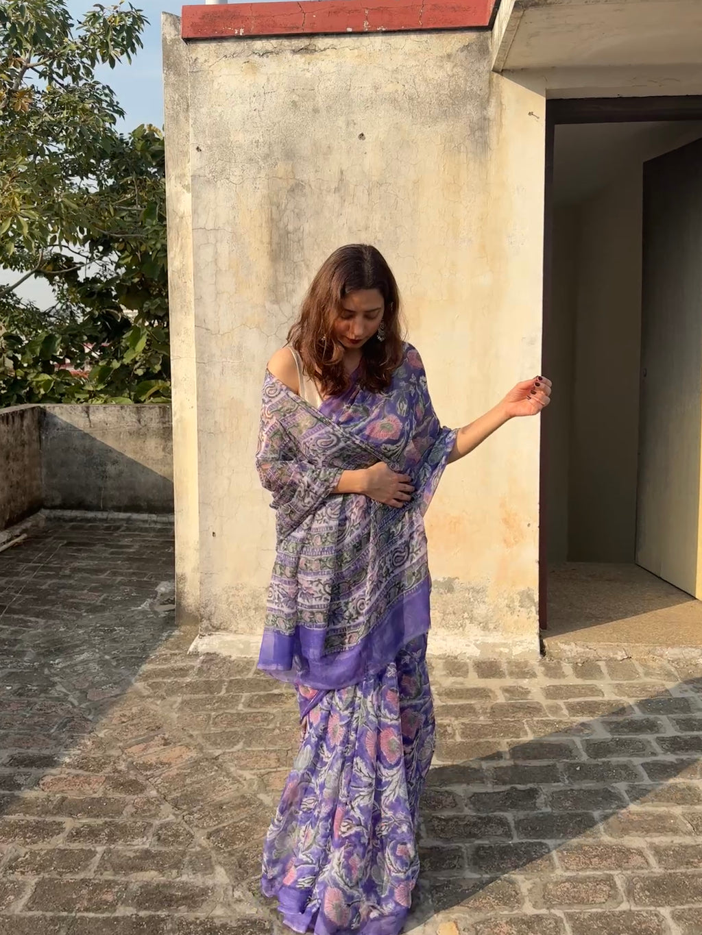 Purple Floral Chiffon Saree