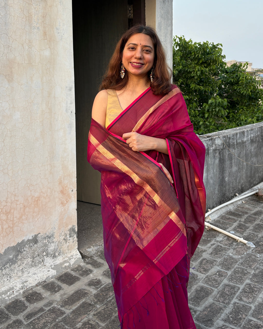 Gulab | Magenta Maheshwari Saree