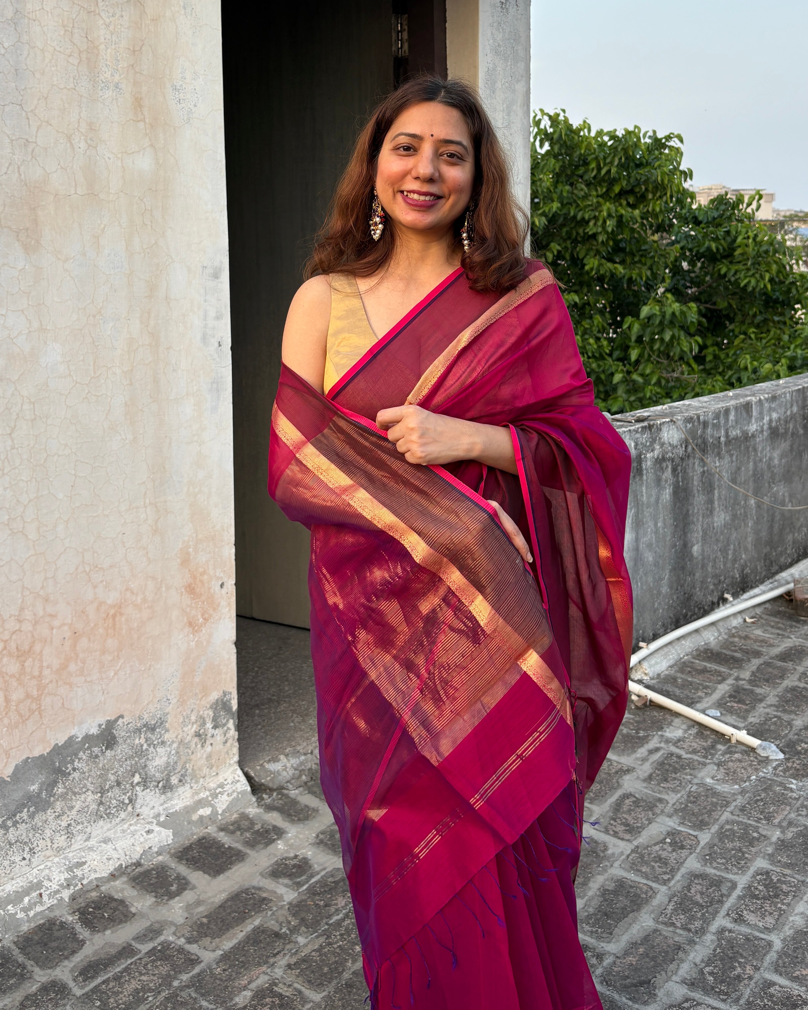 Gulab | Magenta Maheshwari Saree