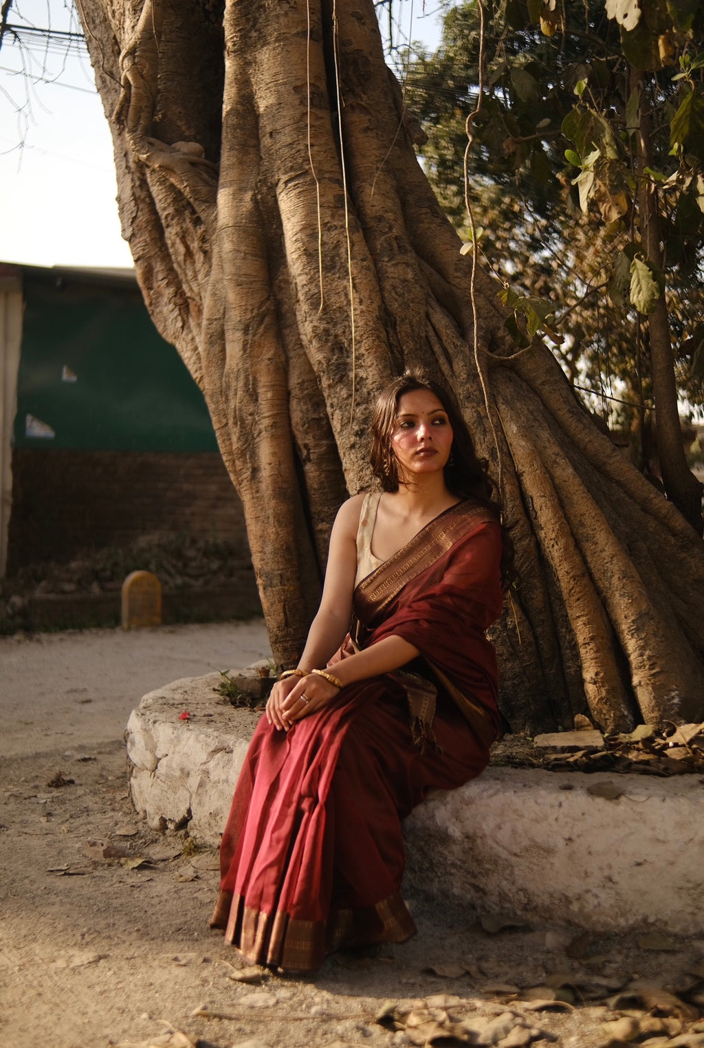 Raas | Maroon Maheshwari Saree