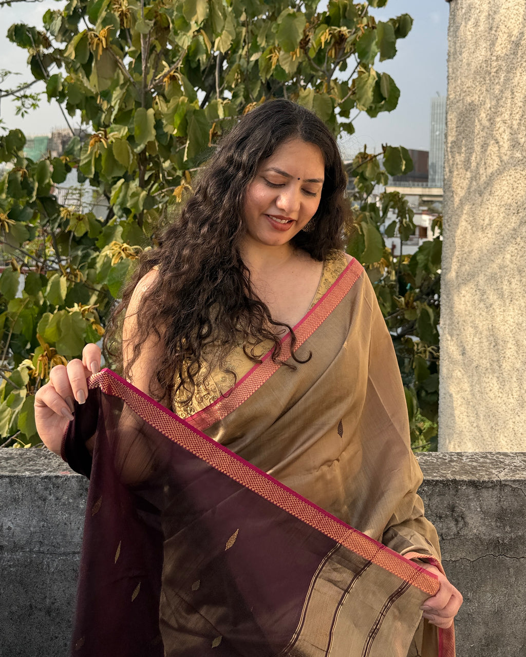 Bedmi | Brown Maheshwari Saree