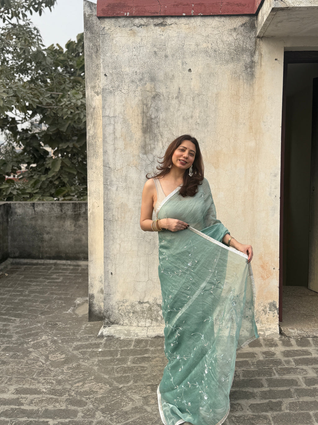 Sia | Green Viscose Organza & Silk Zari saree