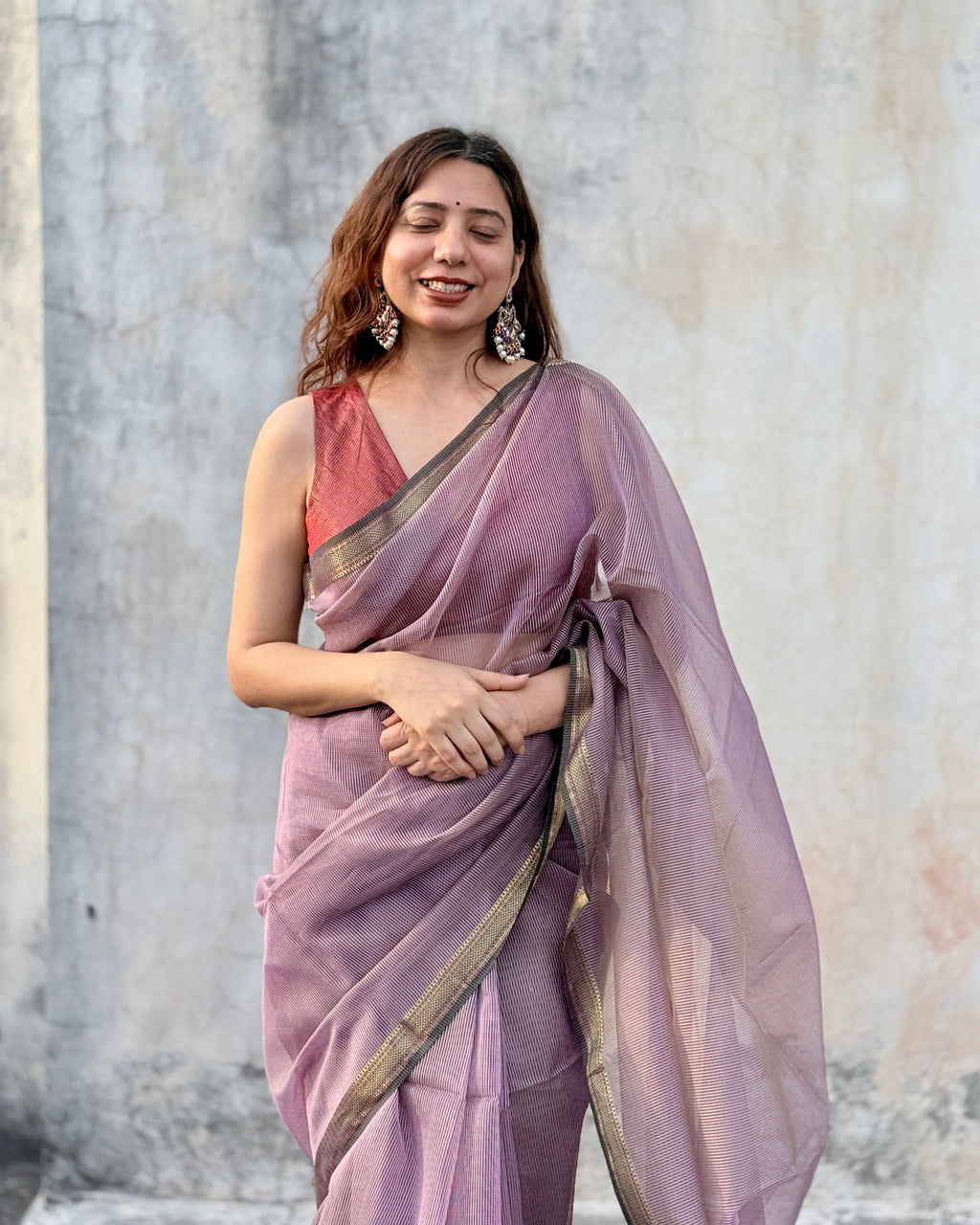 Rumi | Lavender Maheshwari Checks Saree