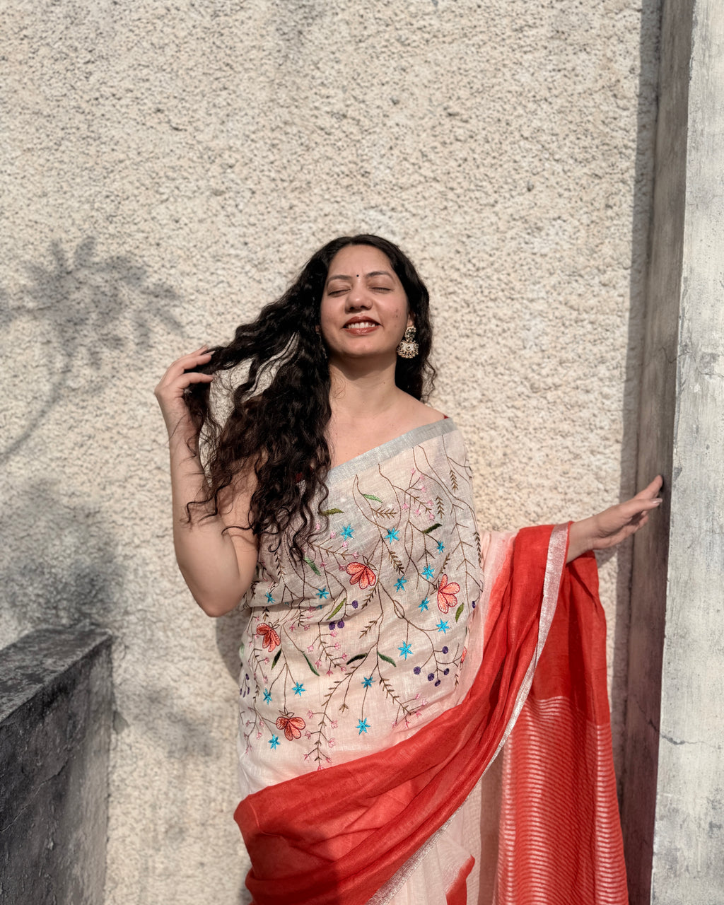 Campa | Embroidered Linen Saree