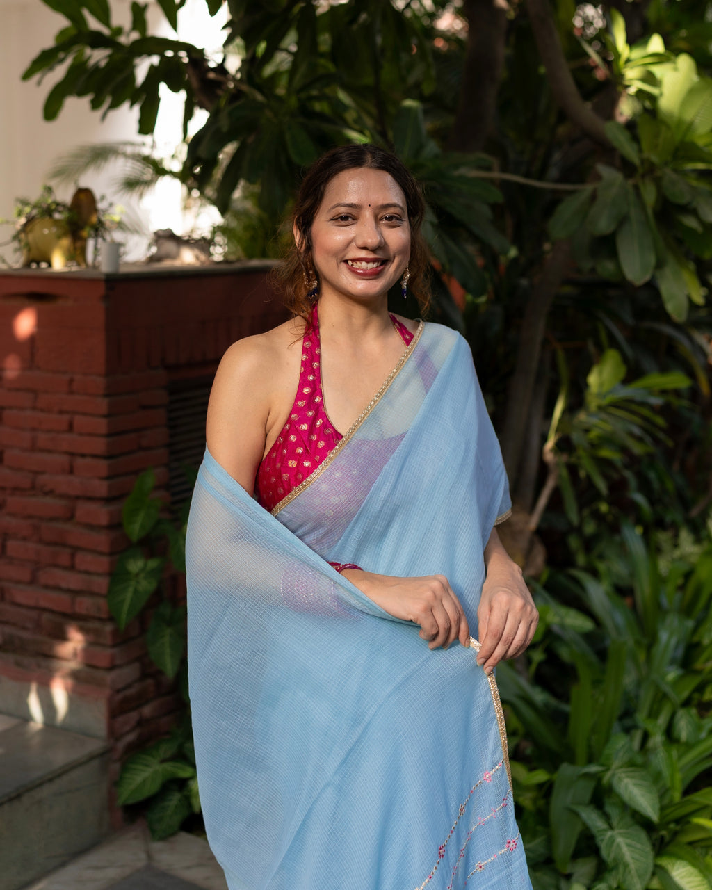 Jhumki | Blue Embroidered Kota Doria Saree