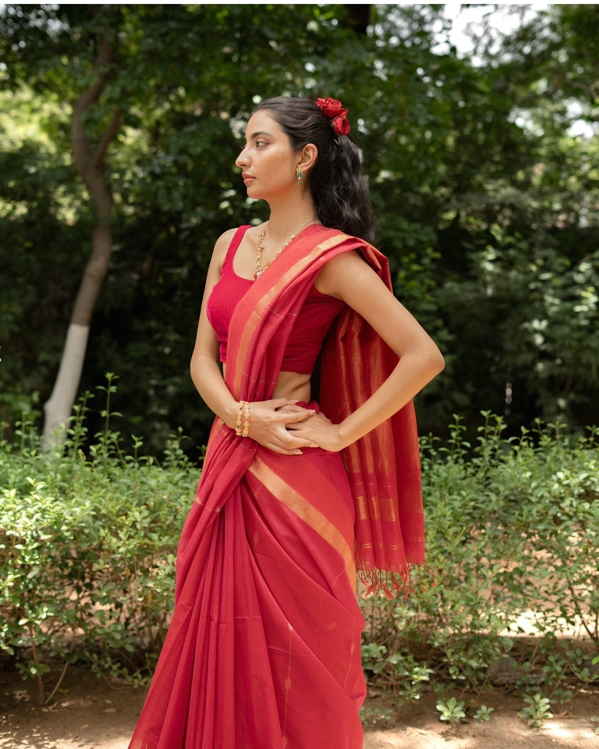 Aalta | Rani Pink Maheshwari Saree