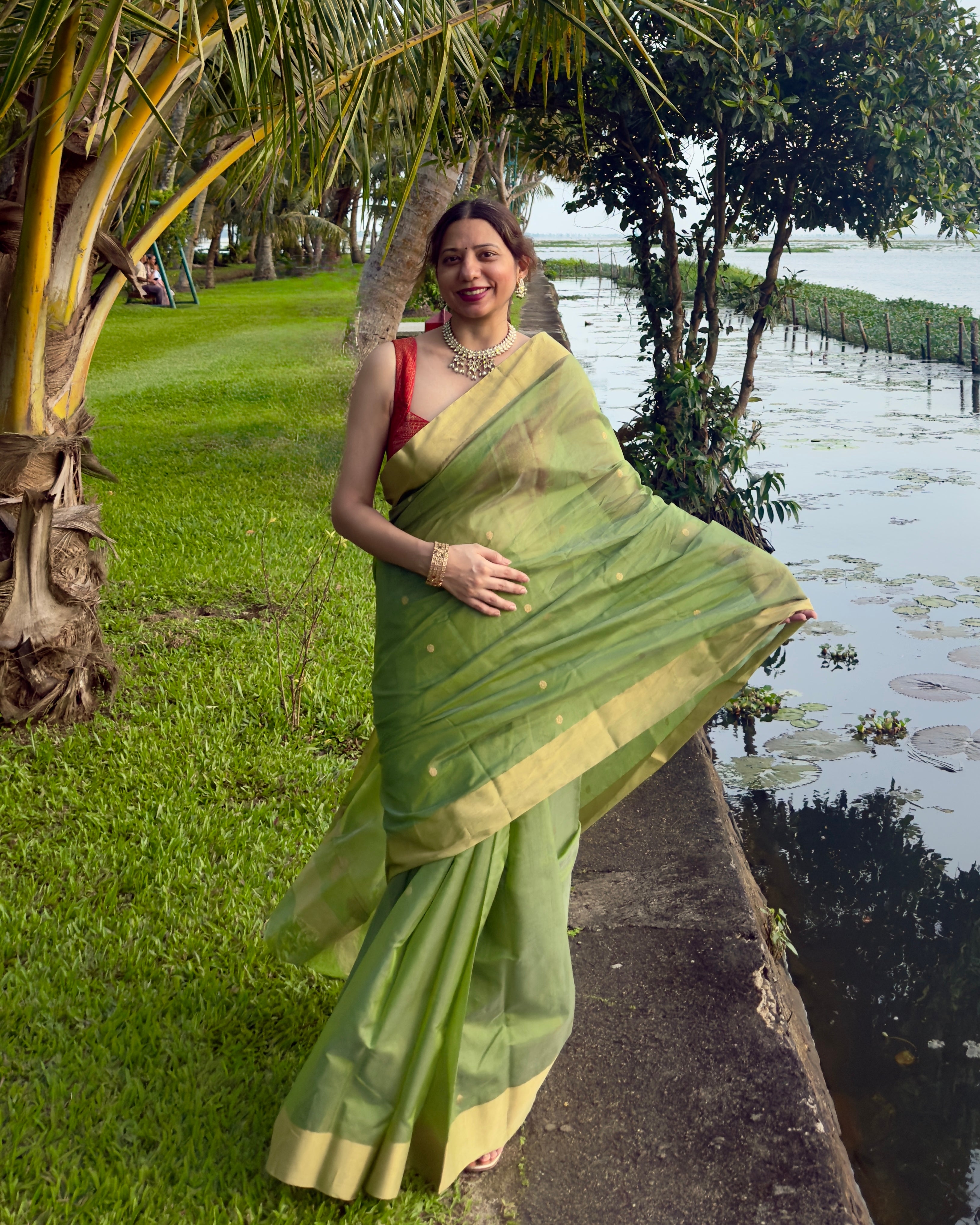 Amli | Olive Green Chanderi Silk Saree