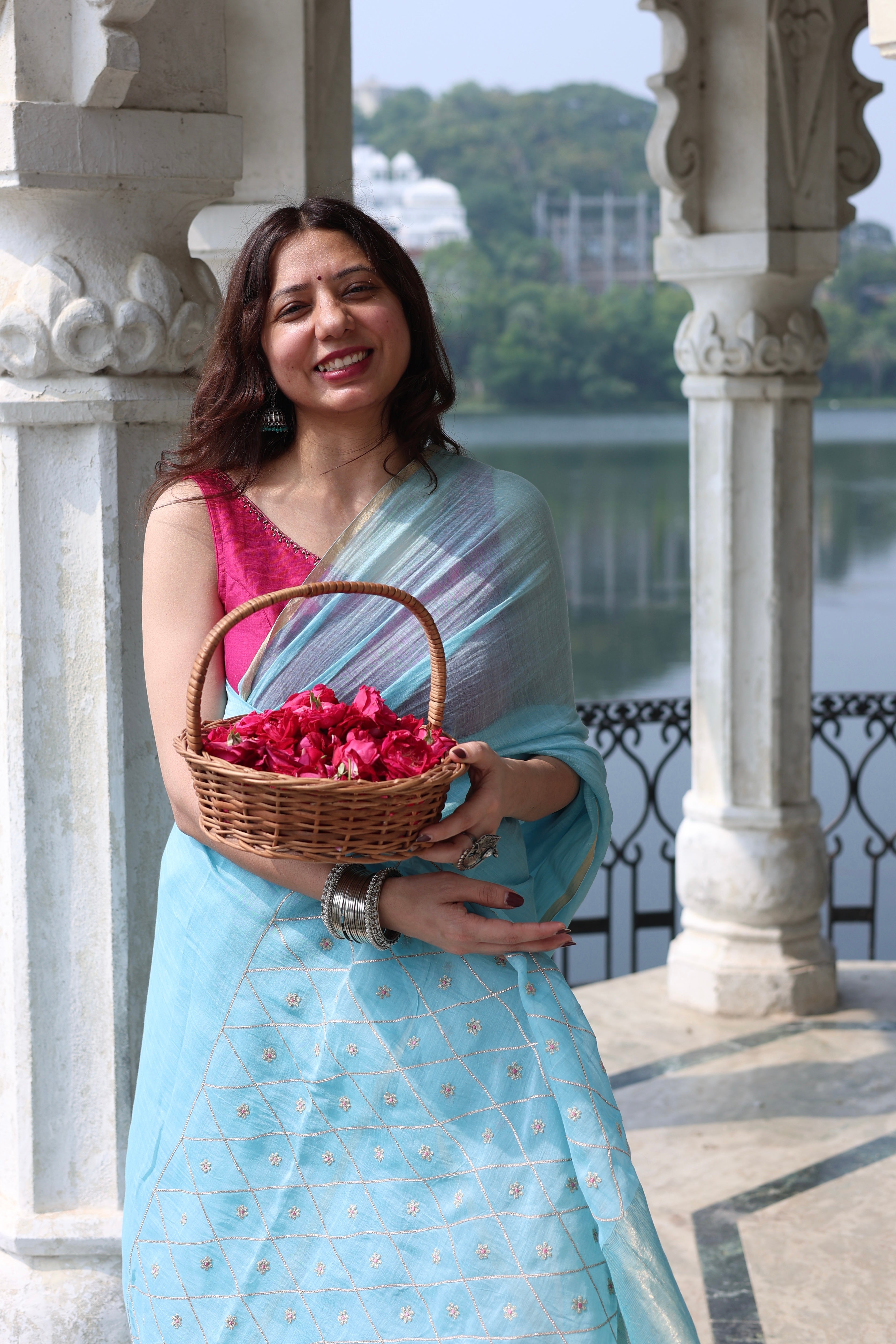 Noor | Sky Blue Embroidered Cotton Silk Saree