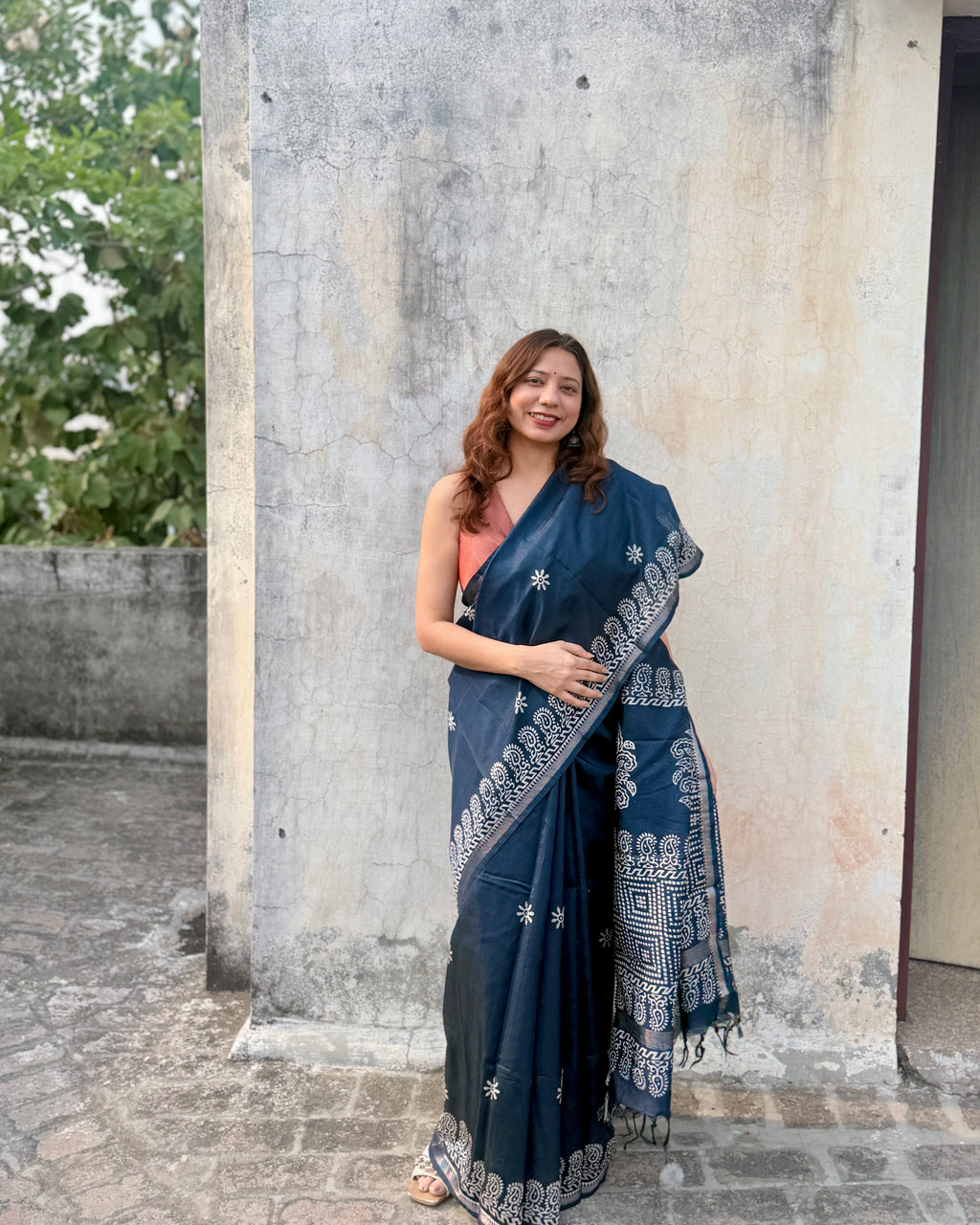 Neelam | Navy Blue Banana Silk Saree