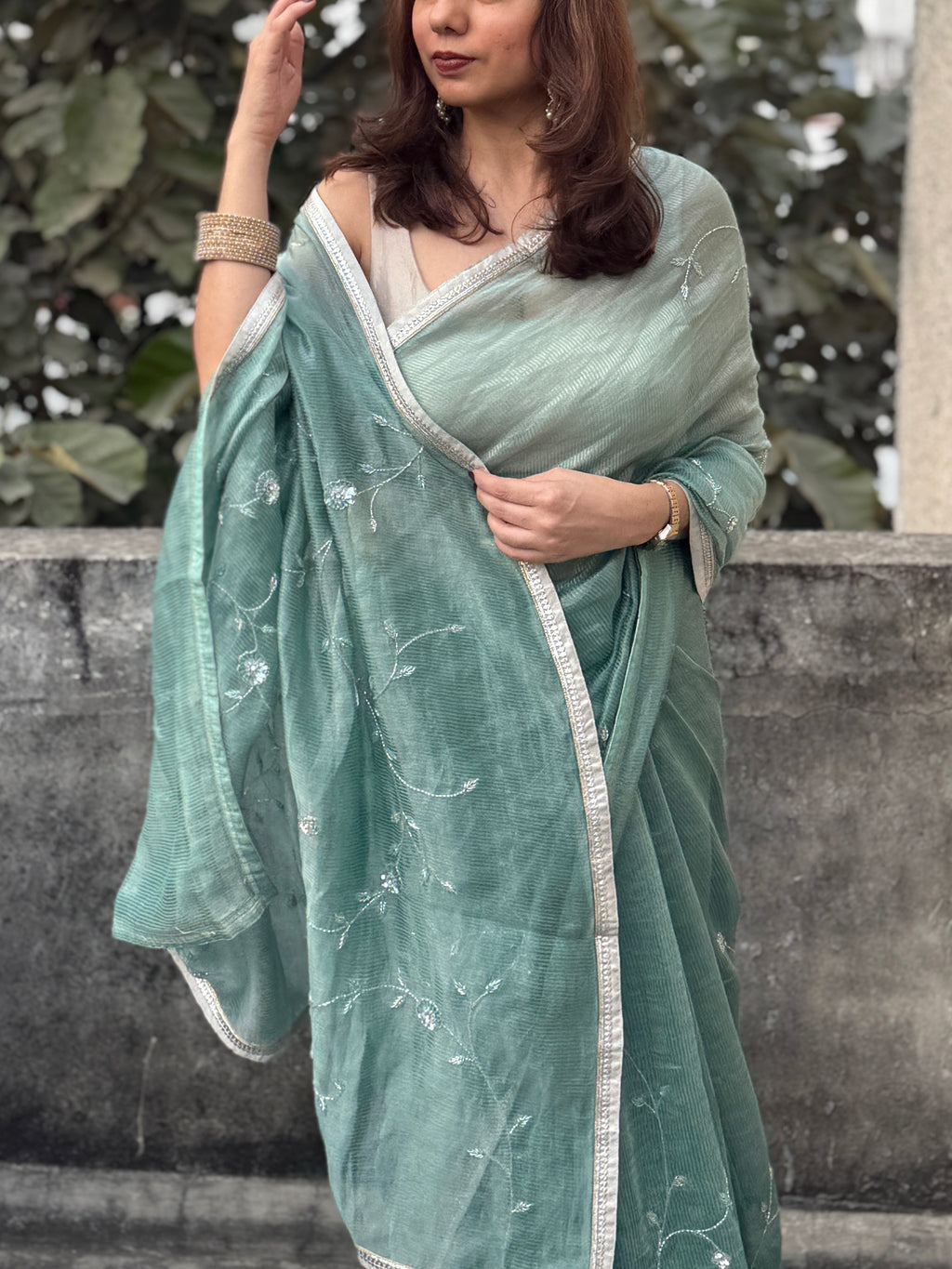 Sia | Green Viscose Organza & Silk Zari saree