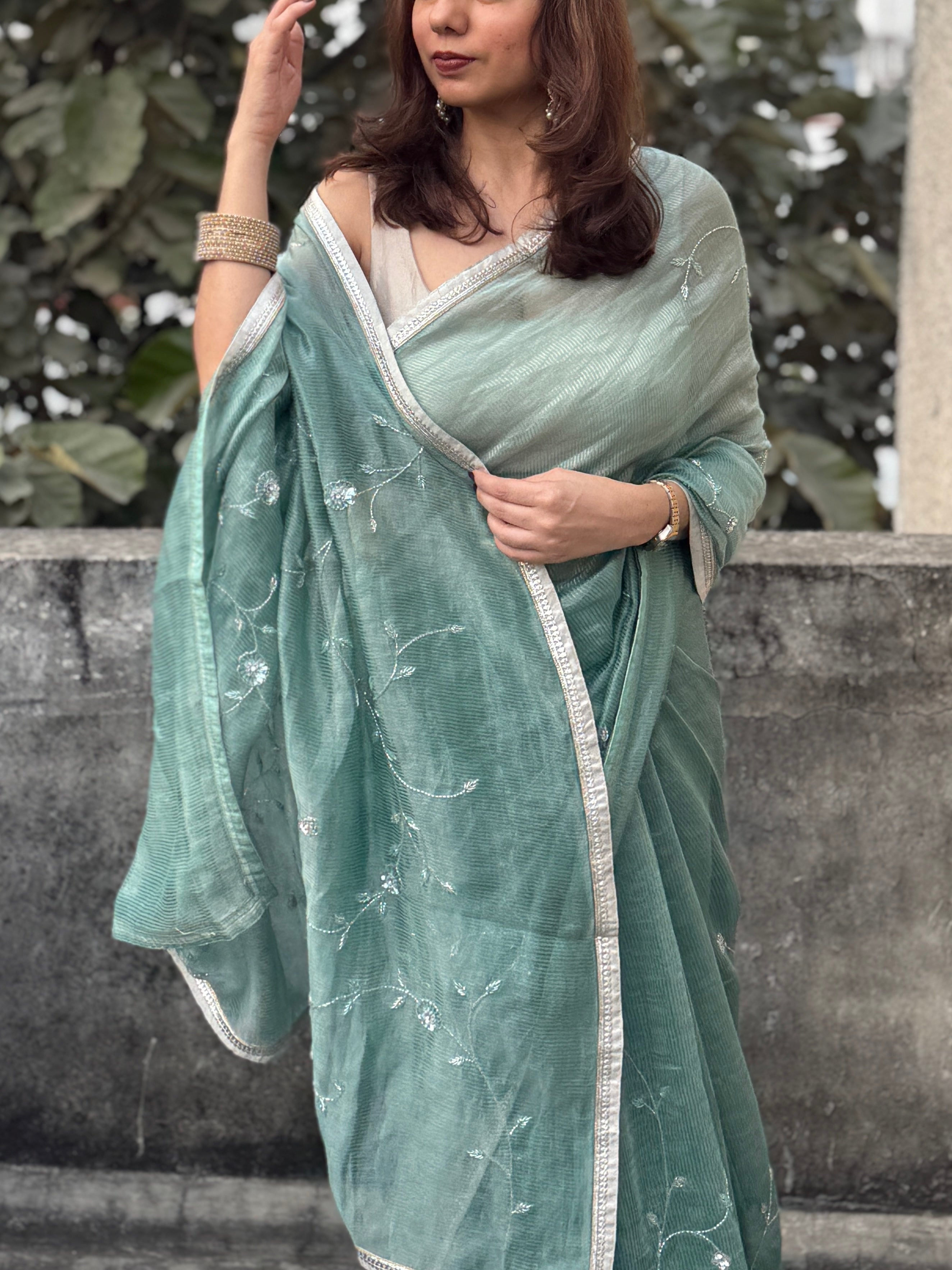 Sia | Green Viscose Organza & Silk Zari saree