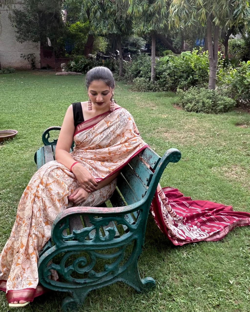 Seher | Ivory and Maroon Modal Saree