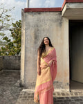 Candy | Blush Pink Tissue Linen Saree
