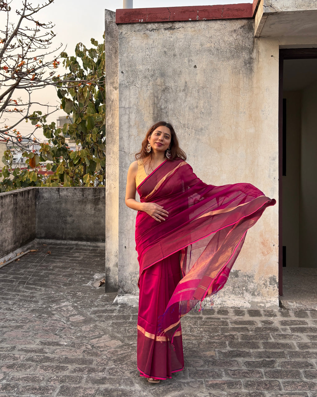 Gulab | Magenta Maheshwari Saree