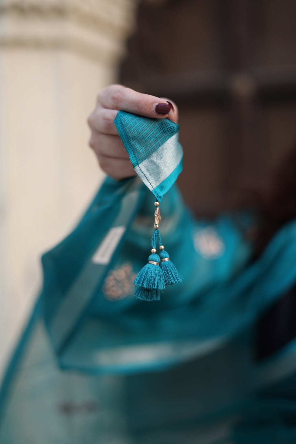 Sharara | Teal Blue Embroidered Kota Silk Saree