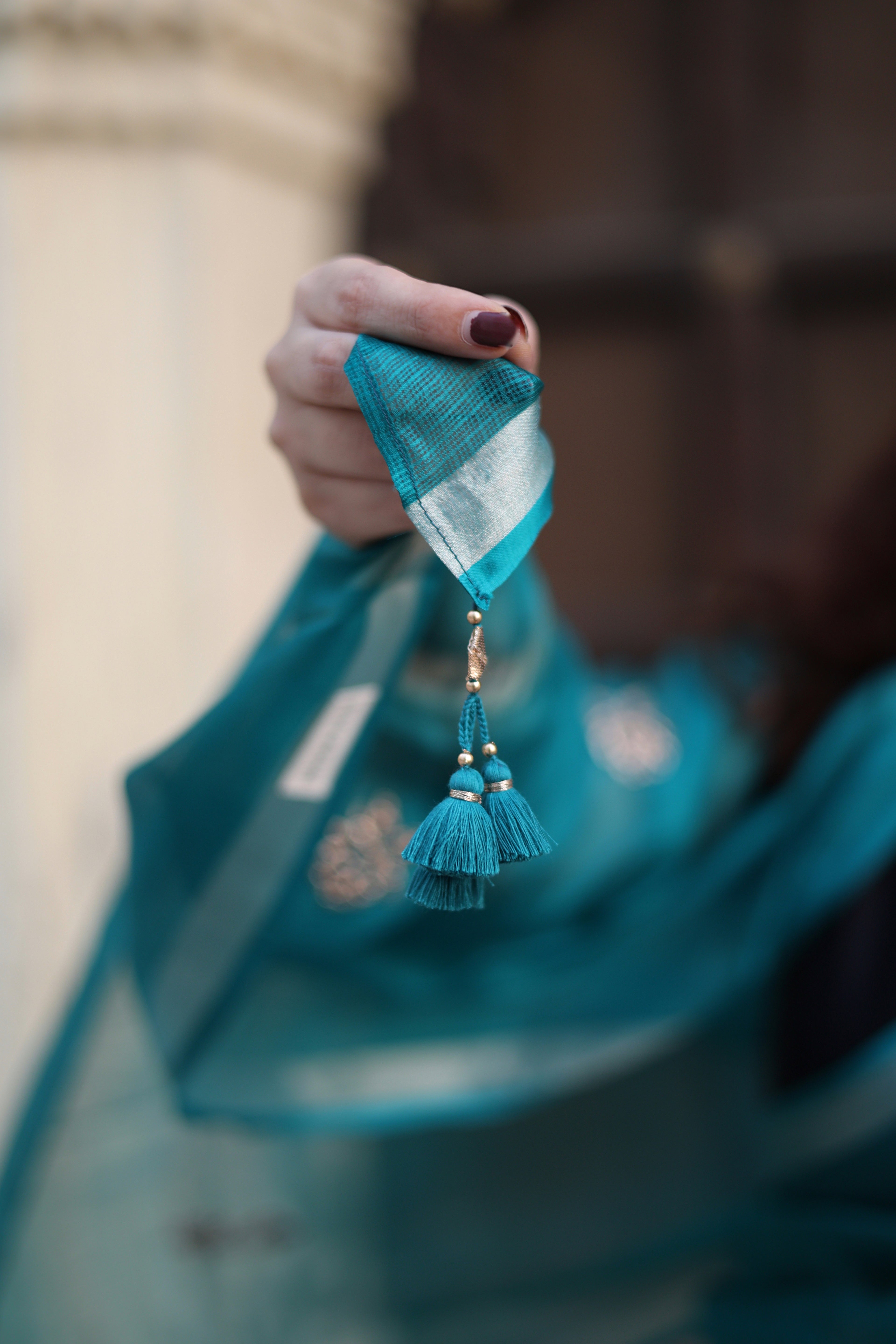 Sharara | Teal Blue Embroidered Kota Silk Saree