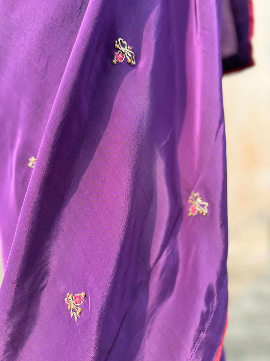 Jamun | Purple Viscose Crepe Hand Embroidered saree