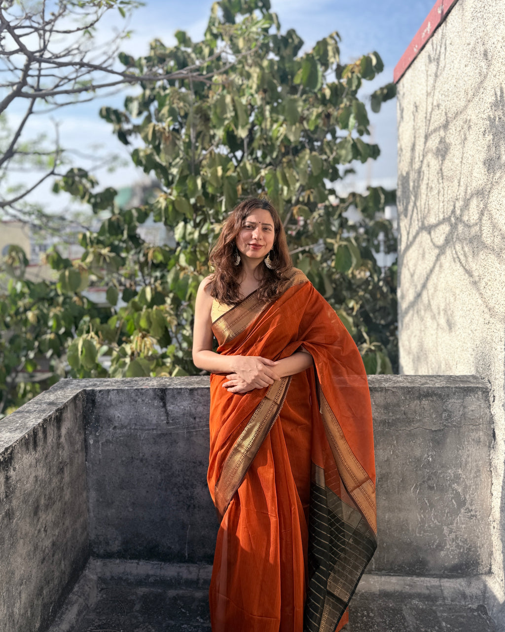 Nazm | Orange Maheshwari Saree