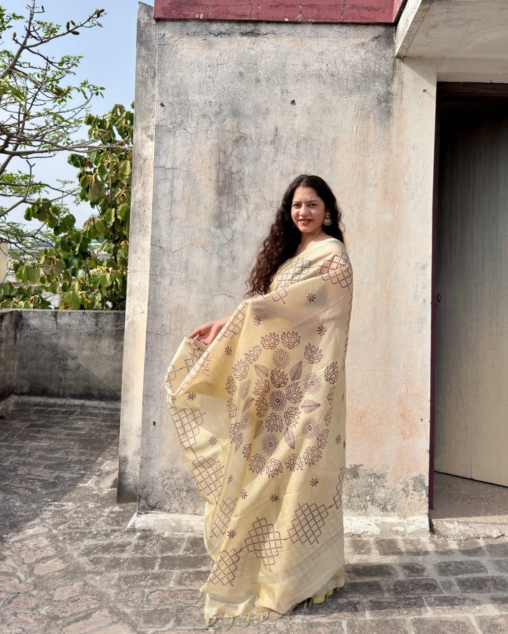 Nina | Cream Banana Silk Saree