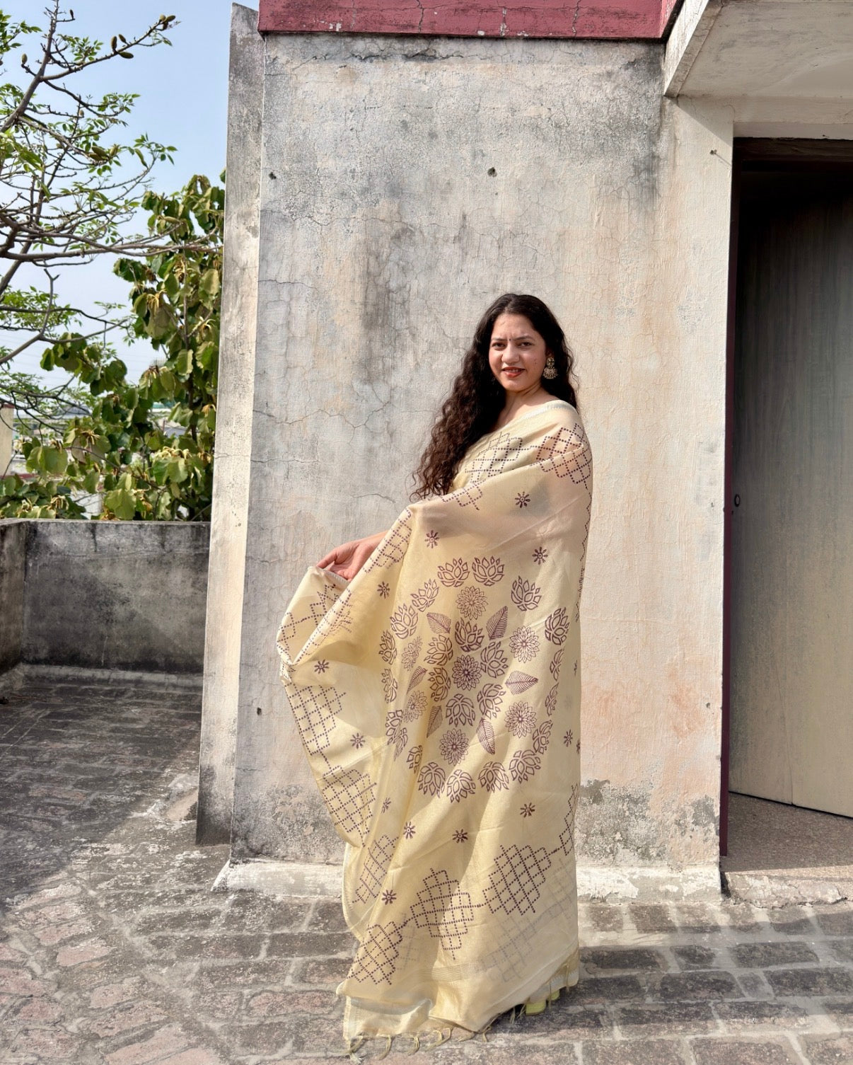 Nina | Cream Banana Silk Saree