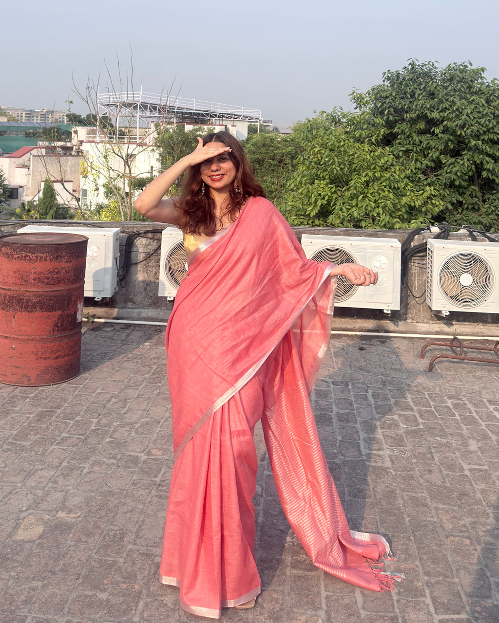 Rimjhim | Pink Linen Saree