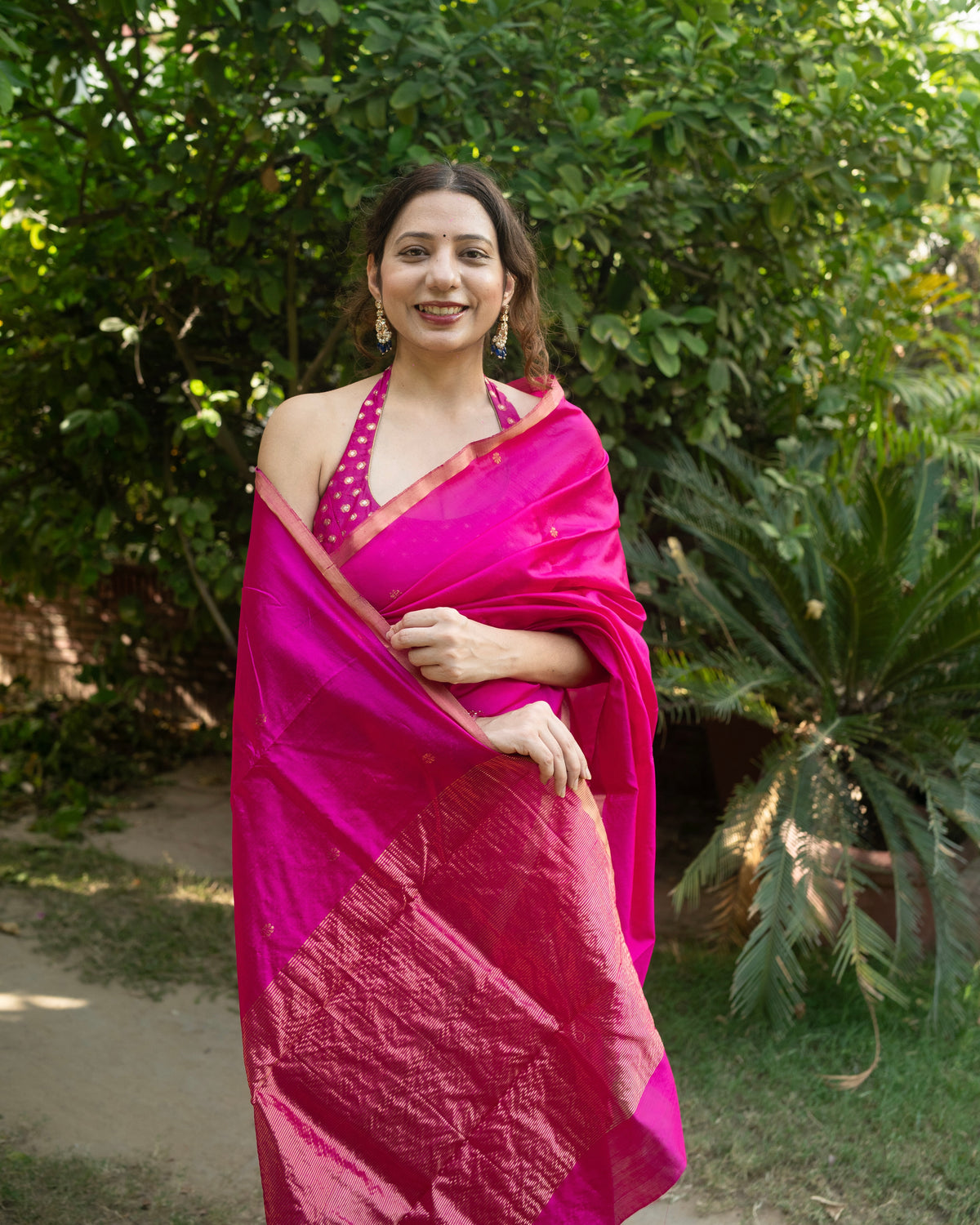 Laila | Rani Pink Chanderi Pattu Silk Saree