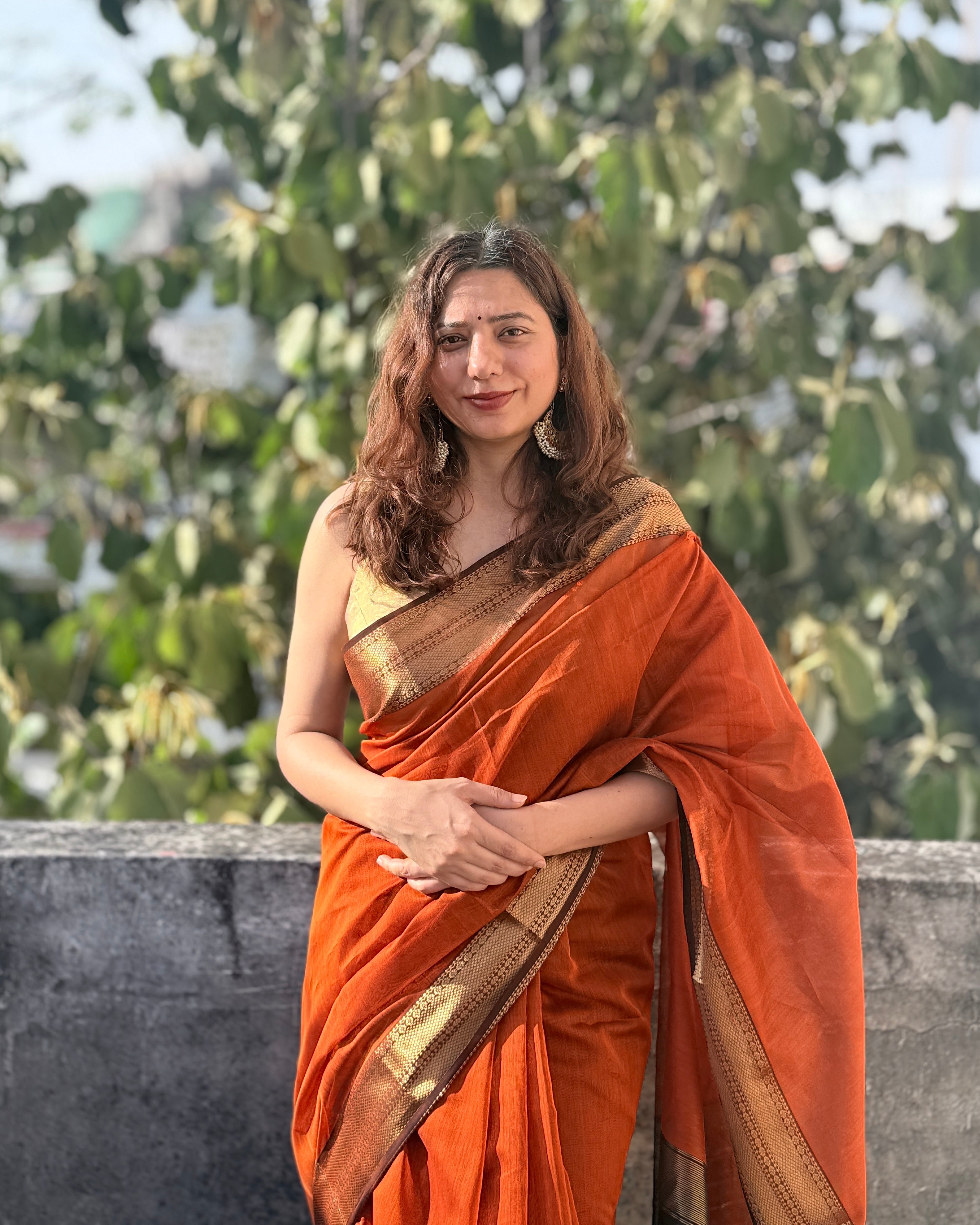 Nazm | Orange Maheshwari Saree