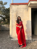 Sharara | Red Embroidered Kota Silk Saree