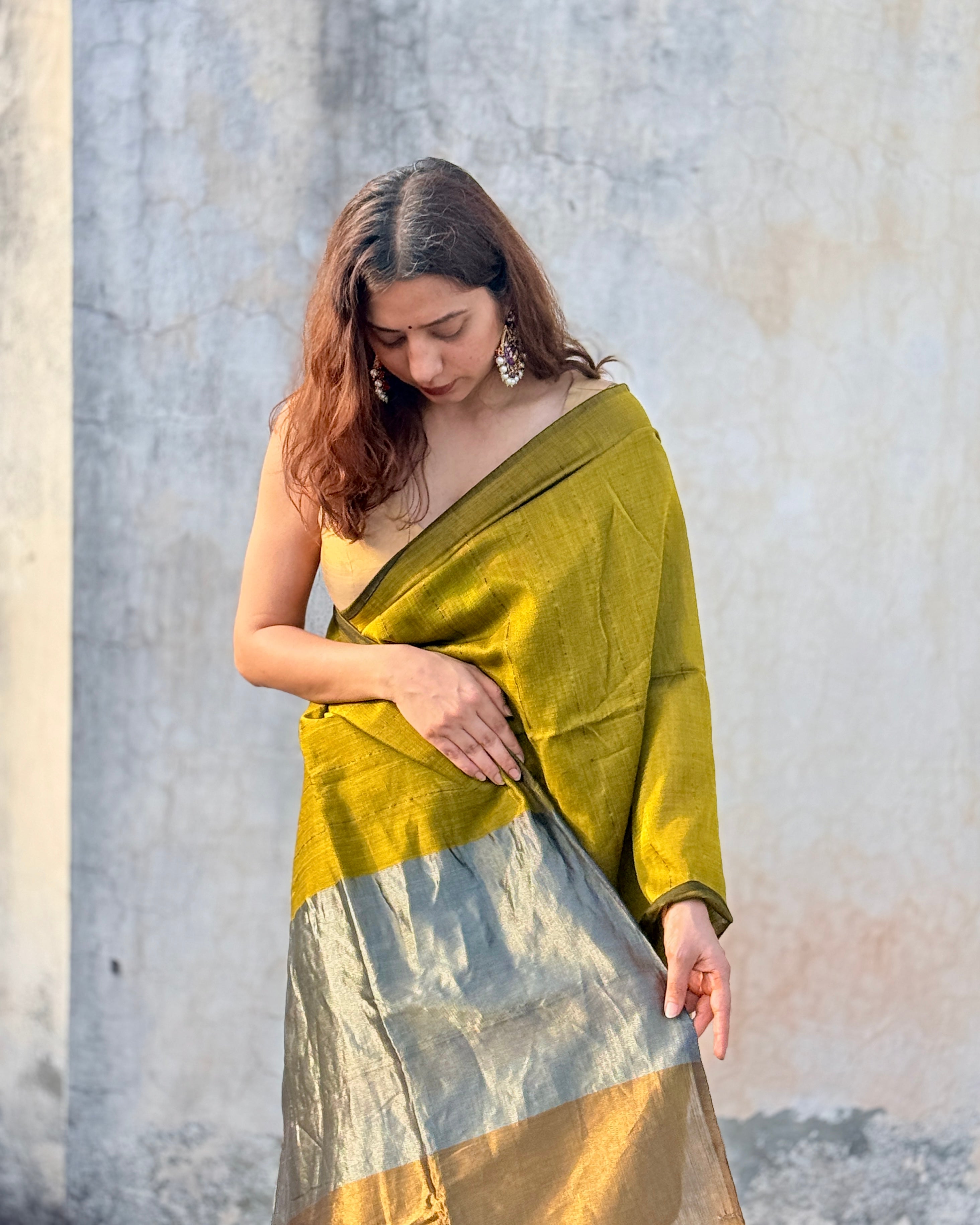 Kaya | Green Twill Woven Maheshwari Saree