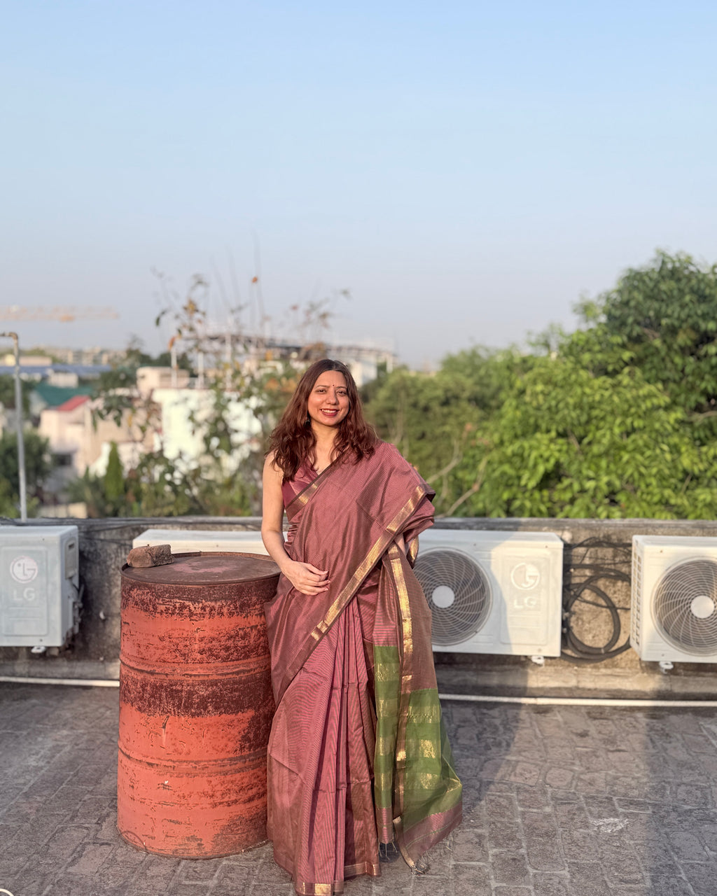 Kishmish | Pink Maheshwari Checks Saree