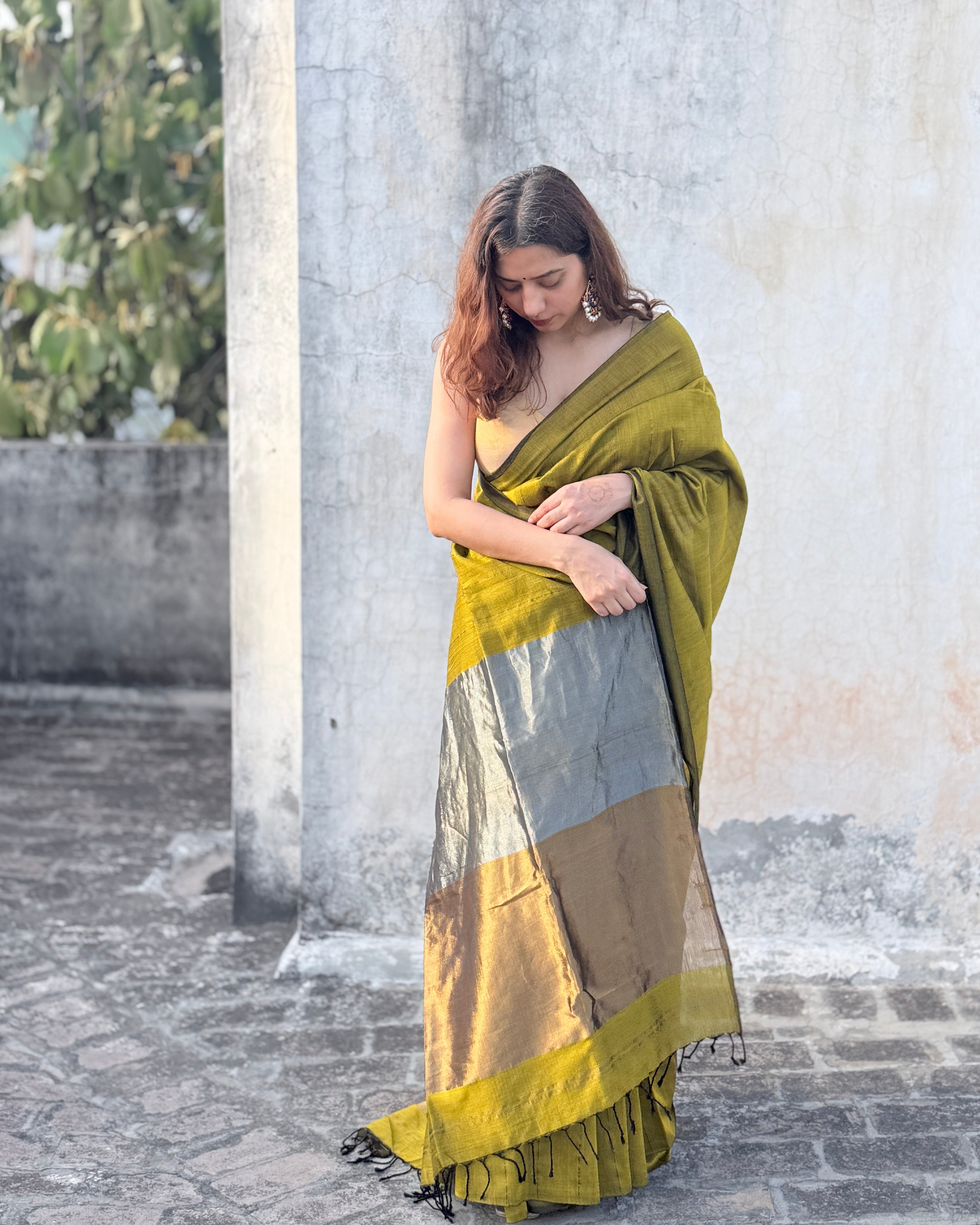 Kaya | Green Twill Woven Maheshwari Saree